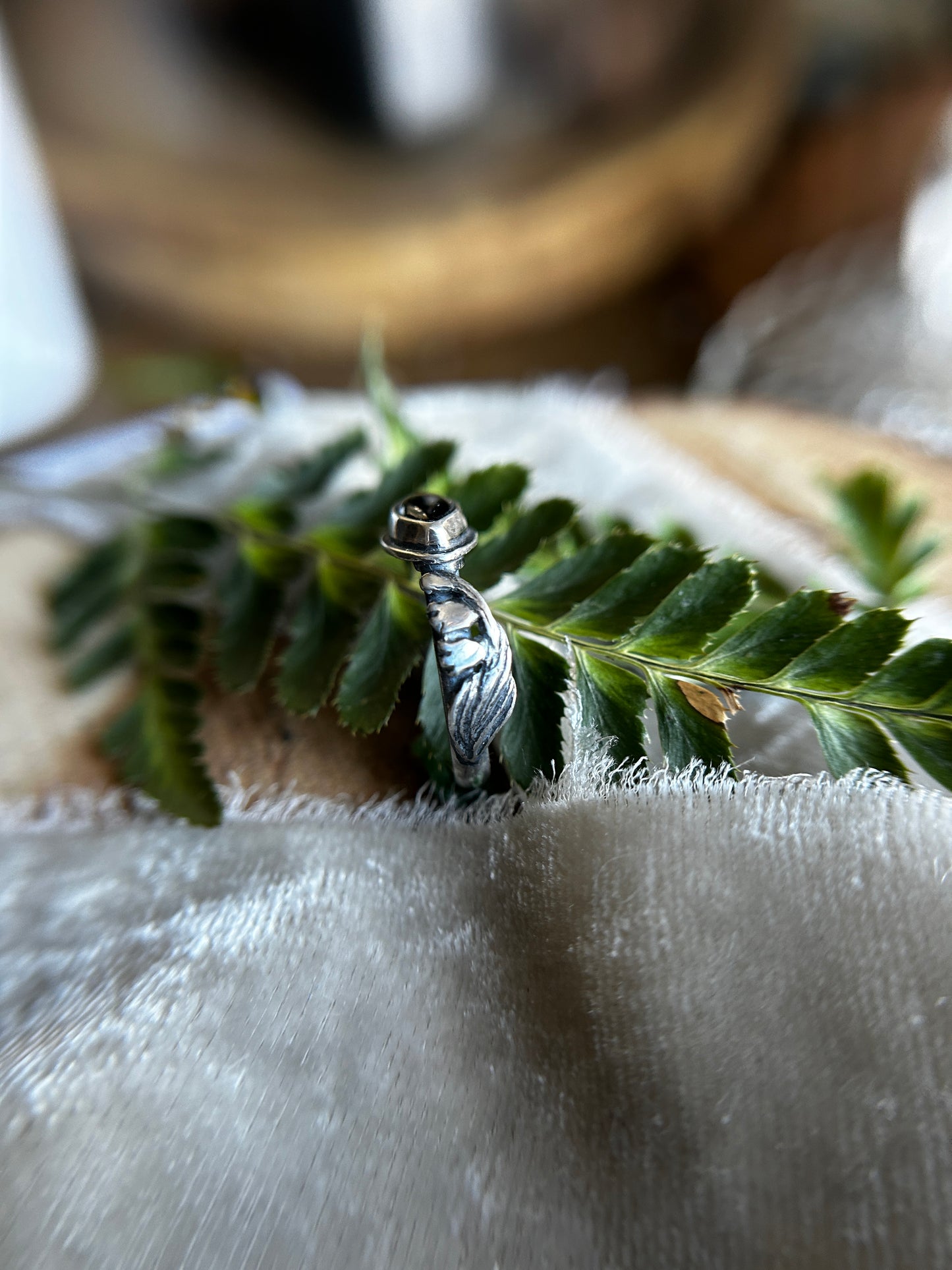 Lily of the Valley Ring with choice of gemstone-  made to order sterling silver engraved jewelry