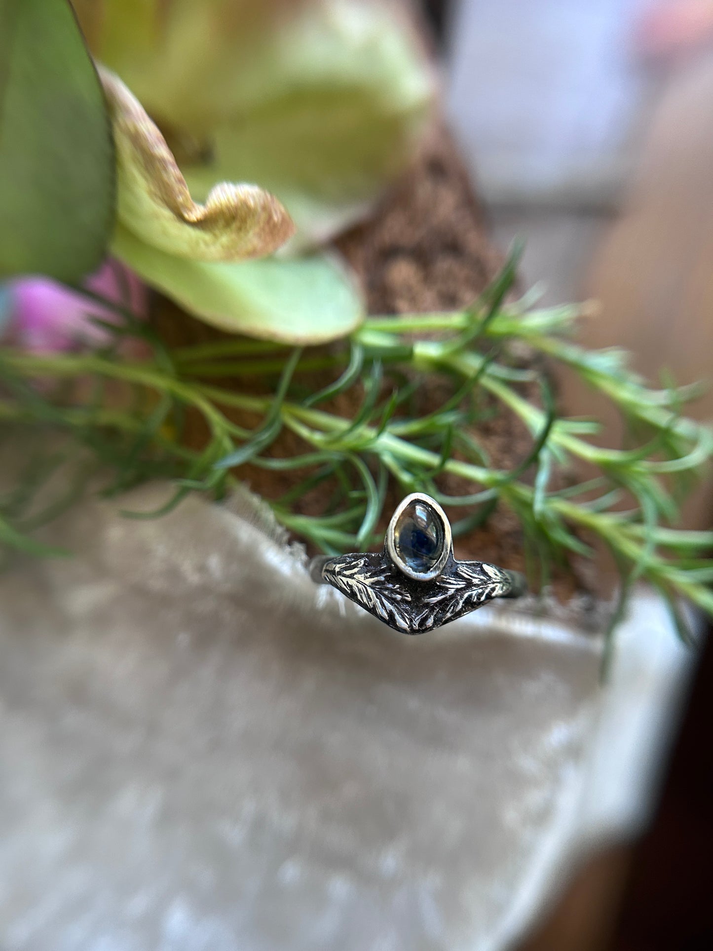 Mugwort songea sapphire ring- Sterling silver jewelry