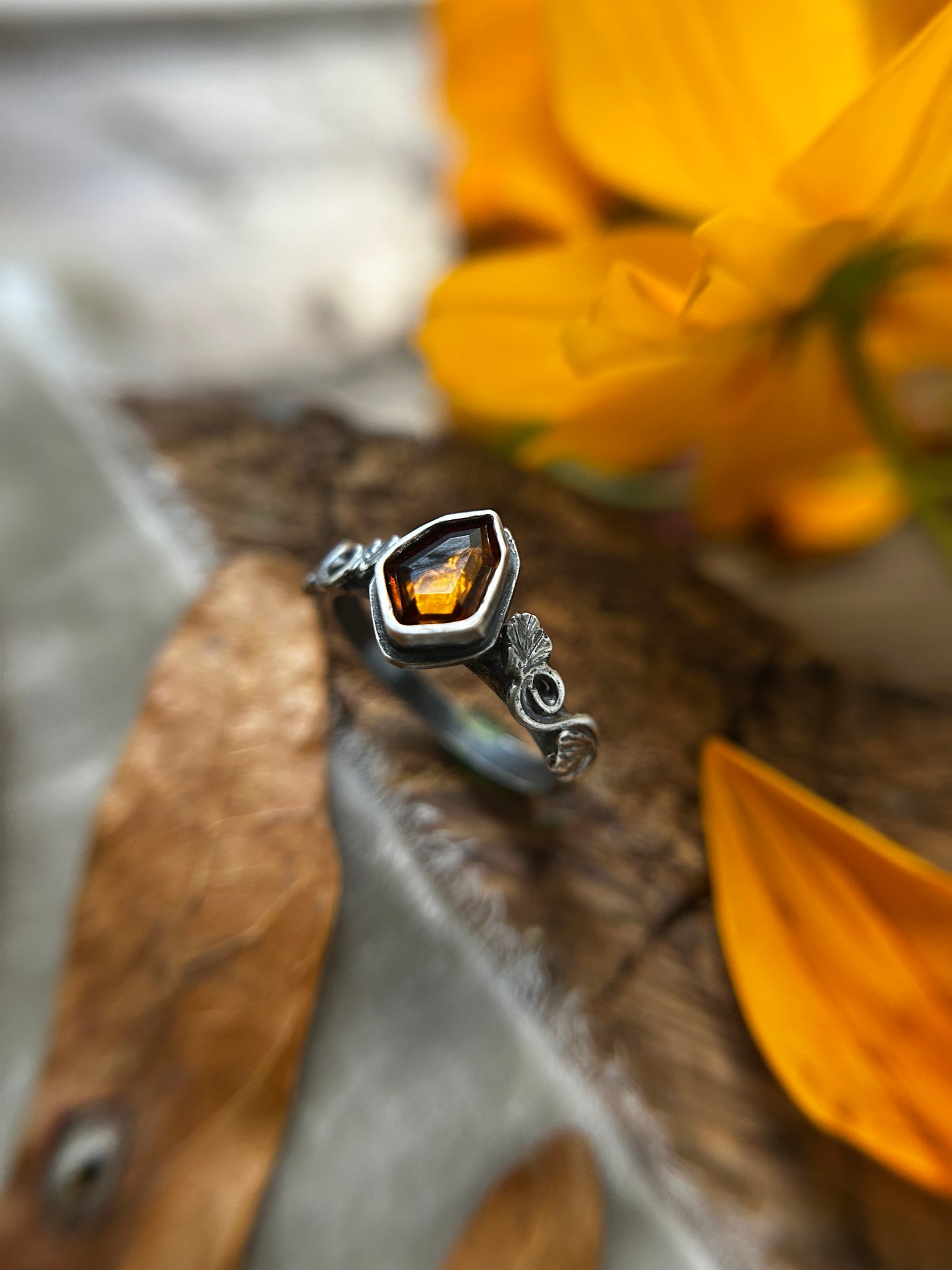 Pumpkin Rings with Hessonite Garnet gems- Sterling silver jewelry