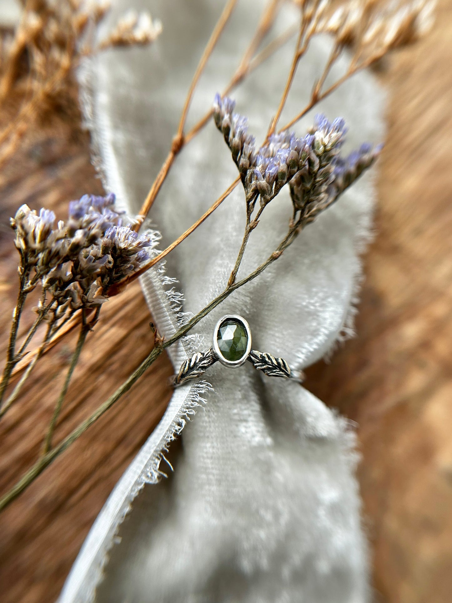 Woodland leaf stackable ring- choice of gemstone, leaves, and ring size sterling silver with choice of brass or copper made to order jewelry