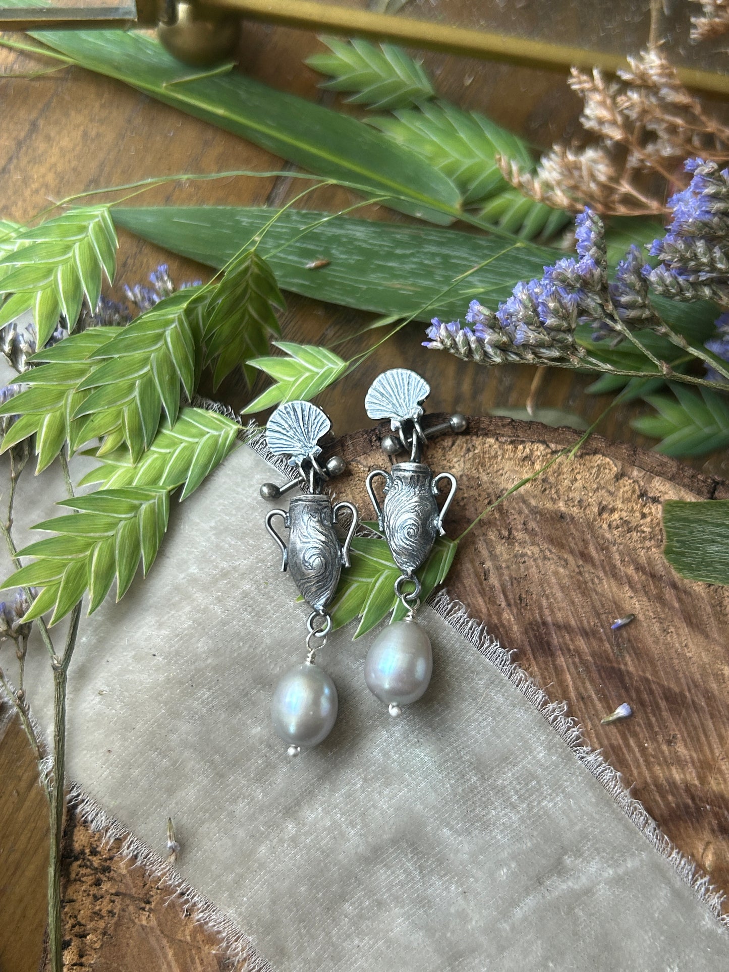 Urn of the Sea Earrings- baroque pearl drop sterling silver jewelry
