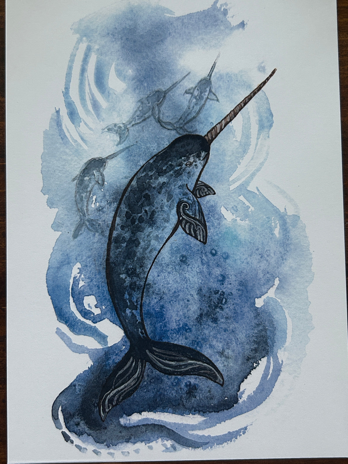 Narwhal art print- watercolor painting of the unicorn of the sea