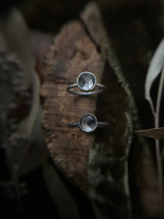 Quartz Crescent Moon Ring- sterling silver jewelry
