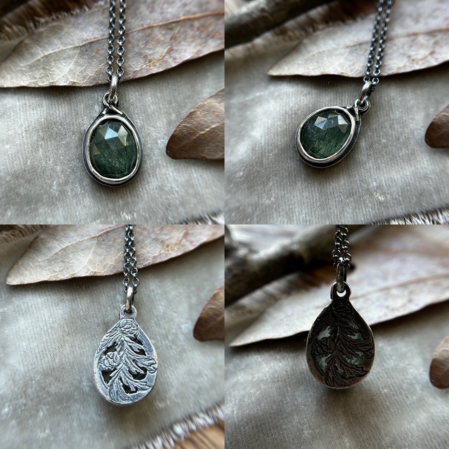 Hidden Forest Leaf Necklaces- choice of gem and leaf- sterling silver jewelry
