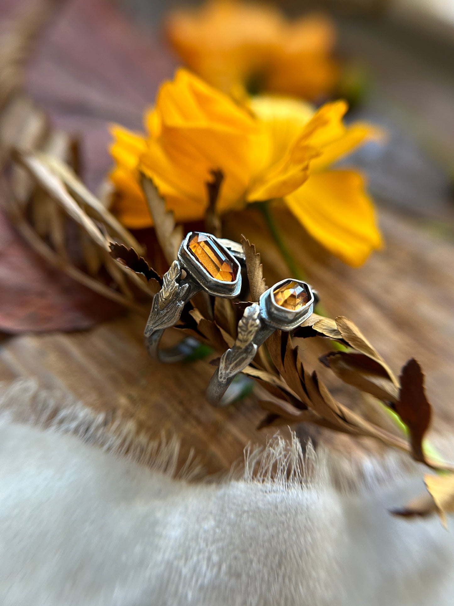 Ready to ship Goldenrod ring- size 8-9 hexagon zircon ring with sterling silver and brass