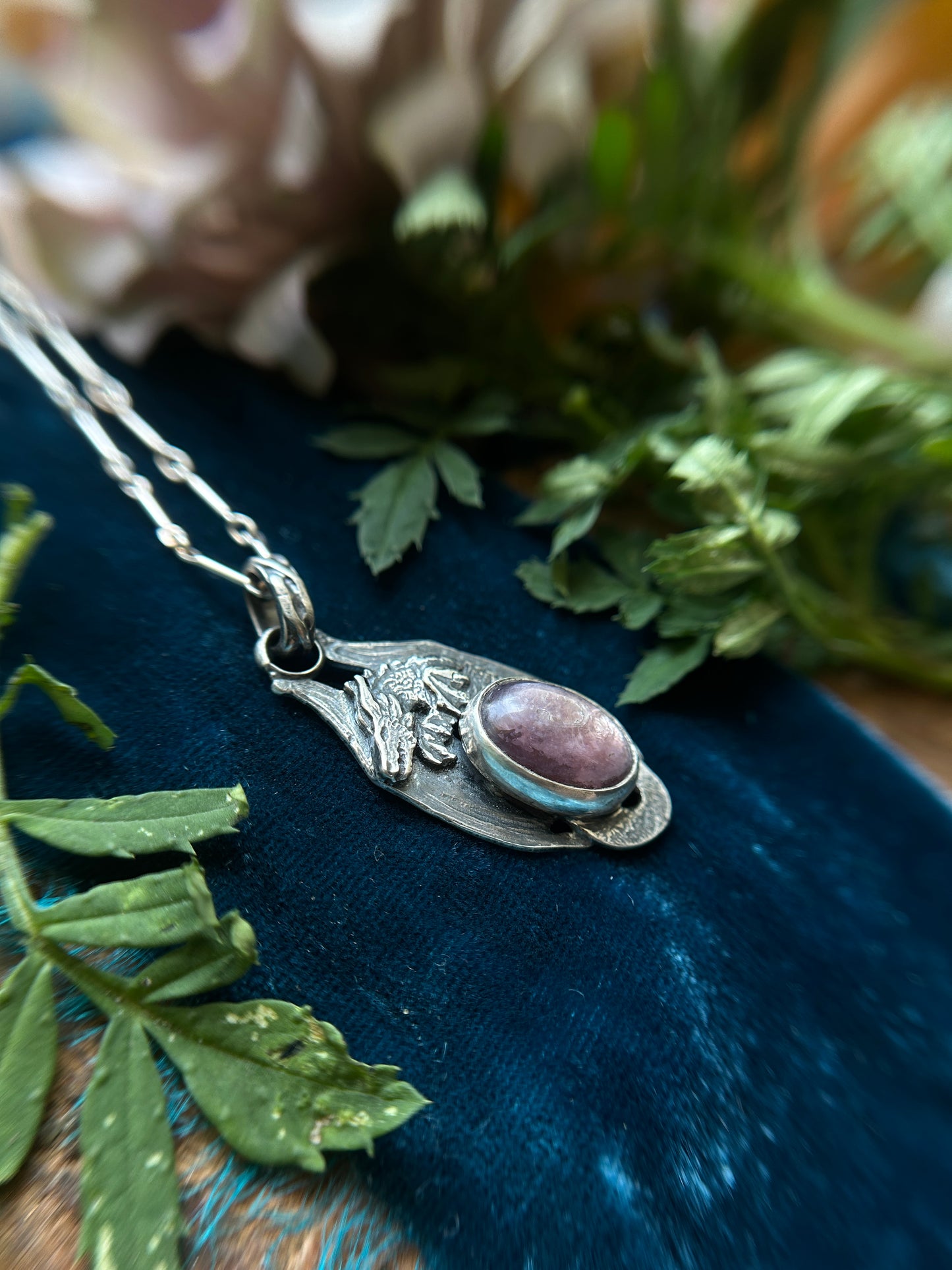 Dragon Necklace with Lepidolite- choice of small or large dragon- sterling silver jewelry