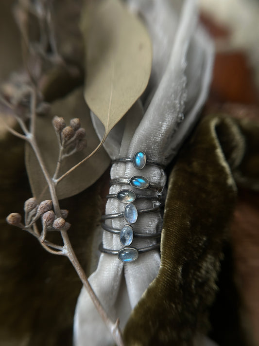 Oval Labradorite or Moonstone Stacking Ring- sterling silver jewelry