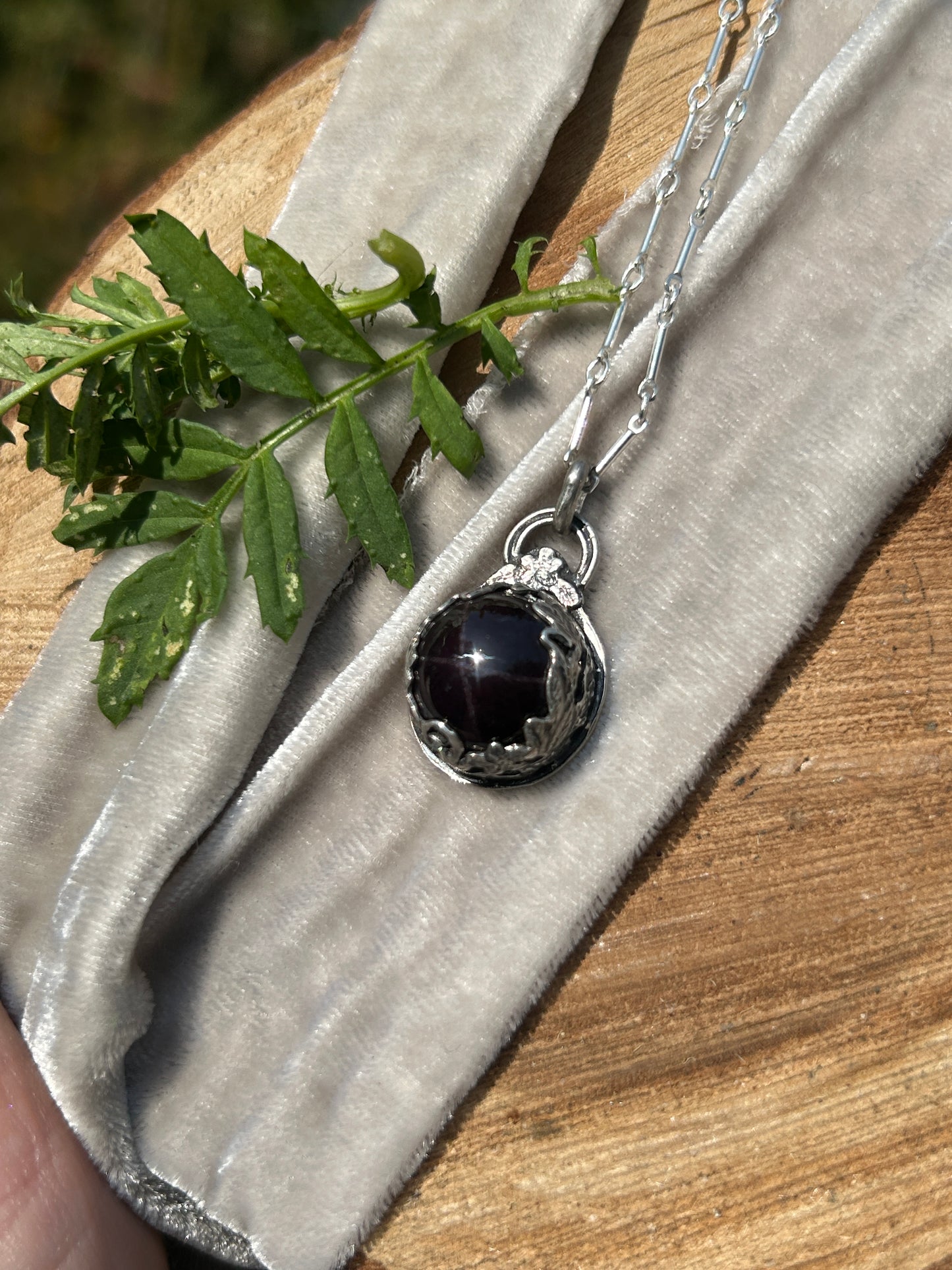 Star Garnet Blackberry Bramble Necklace- sterling silver jewelry