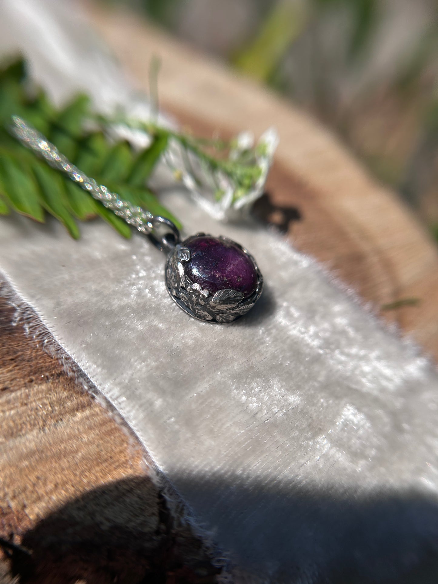 Star ruby strawberry necklace- Sterling silver jewelry