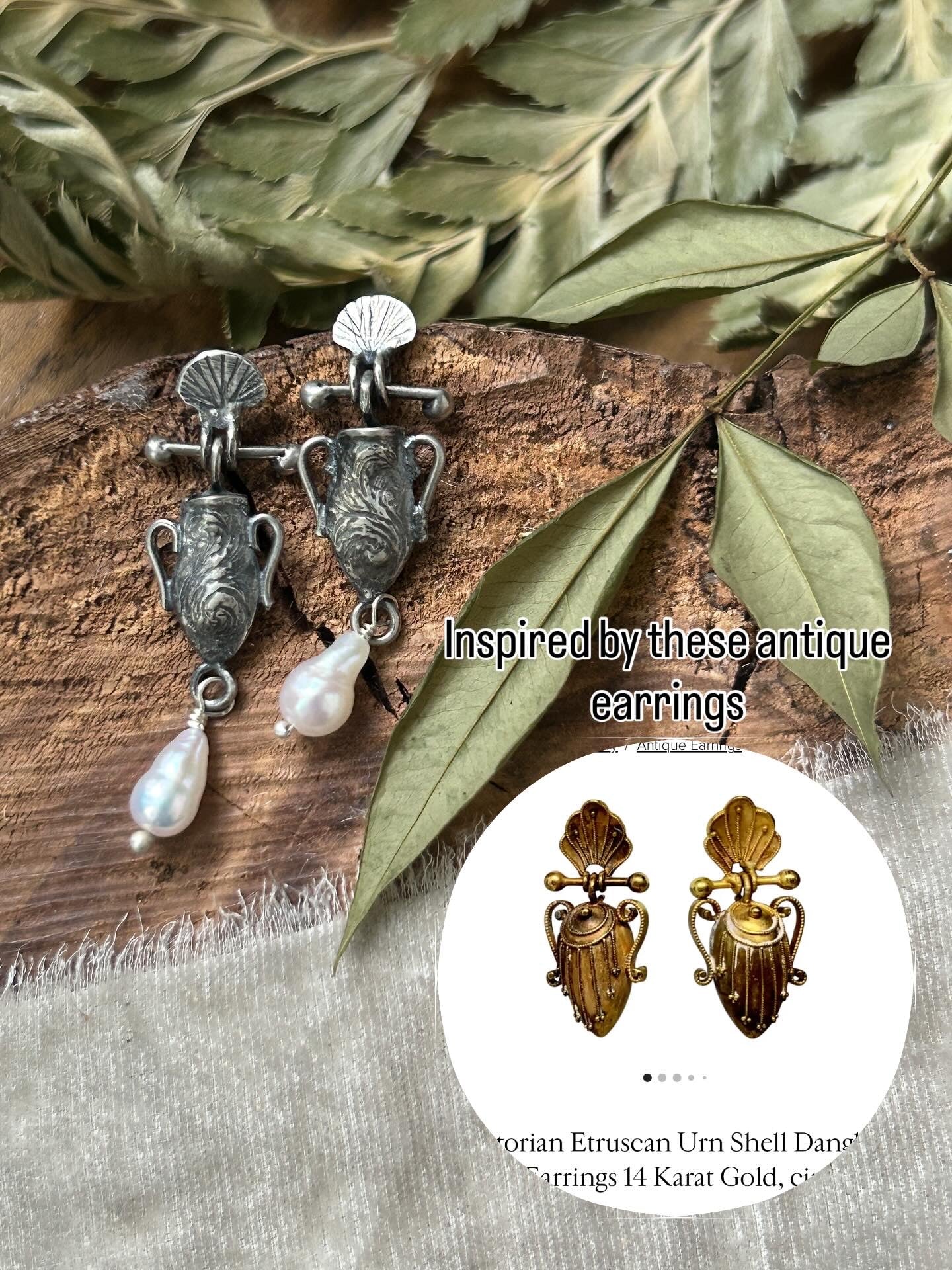 Urn of the Sea Earrings- baroque pearl drop sterling silver jewelry