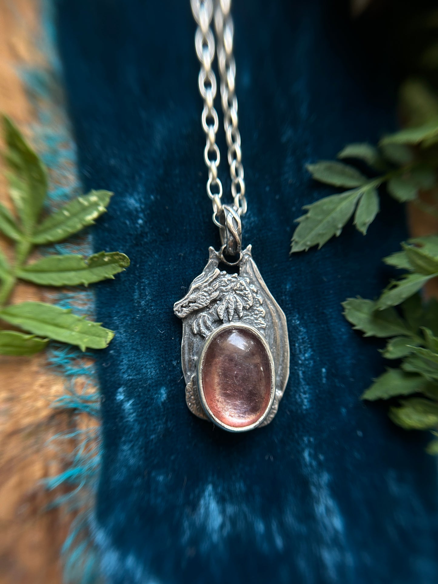 Dragon Necklace with Lepidolite- choice of small or large dragon- sterling silver jewelry