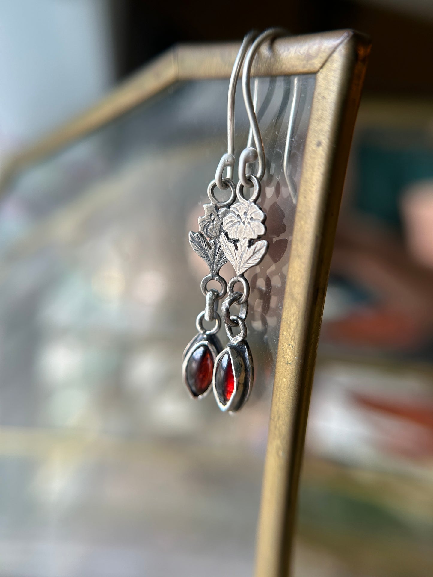 Wild Rose Garnet Earrings- sterling silver jewelry