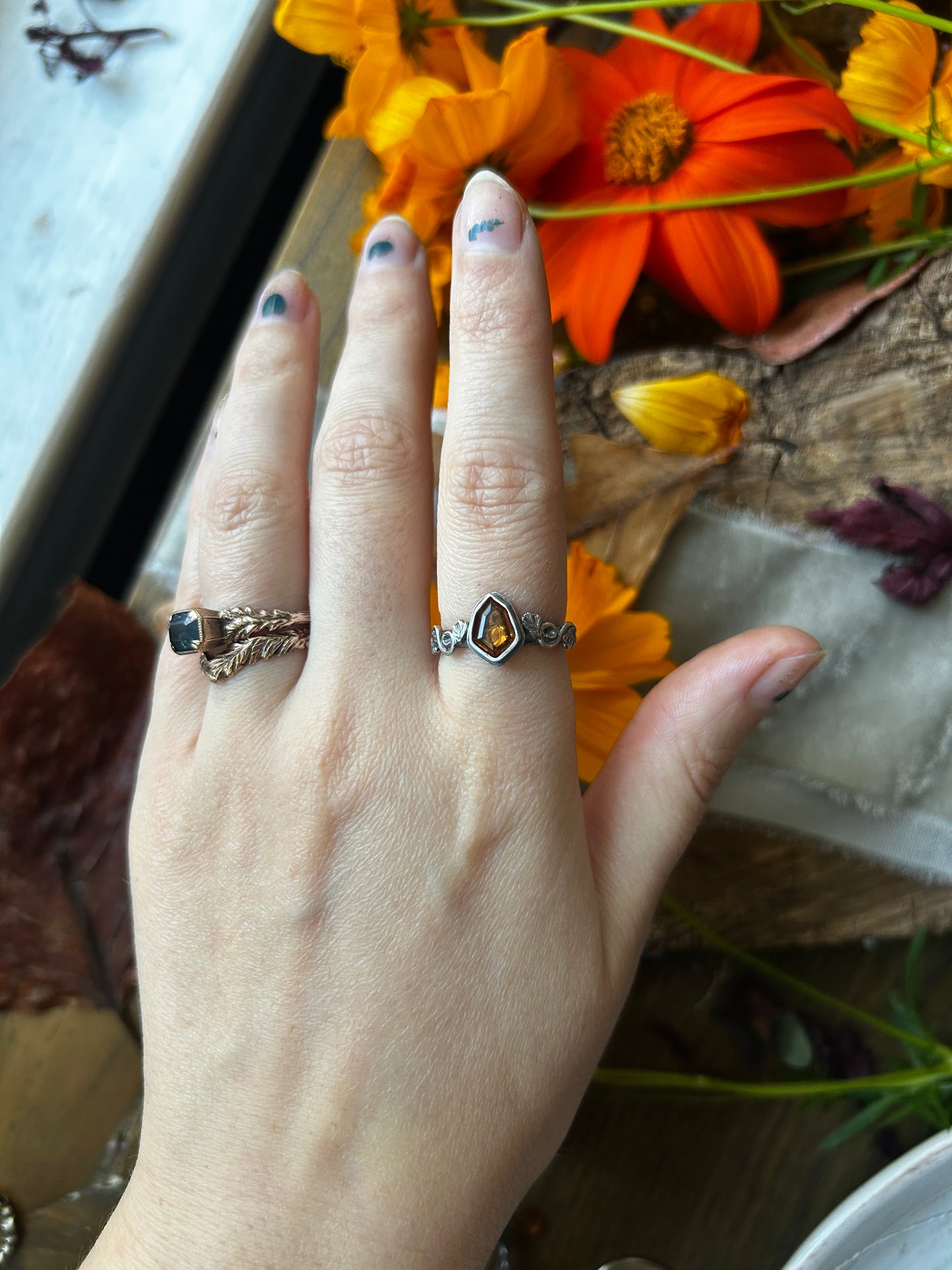Pumpkin Rings with Hessonite Garnet gems- Sterling silver jewelry