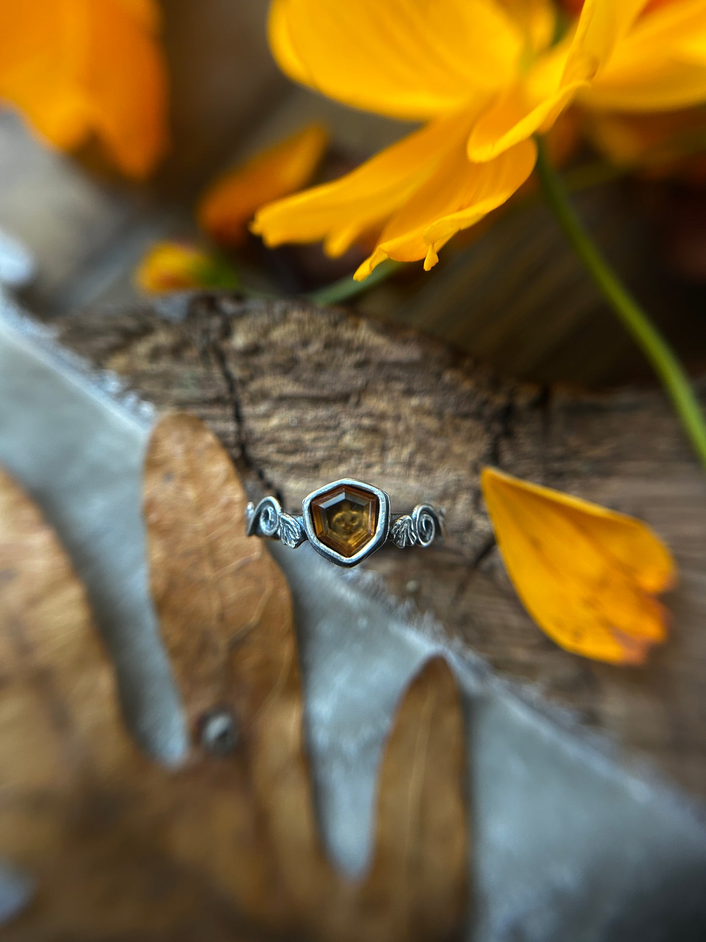 Pumpkin Rings with Hessonite Garnet gems- Sterling silver jewelry