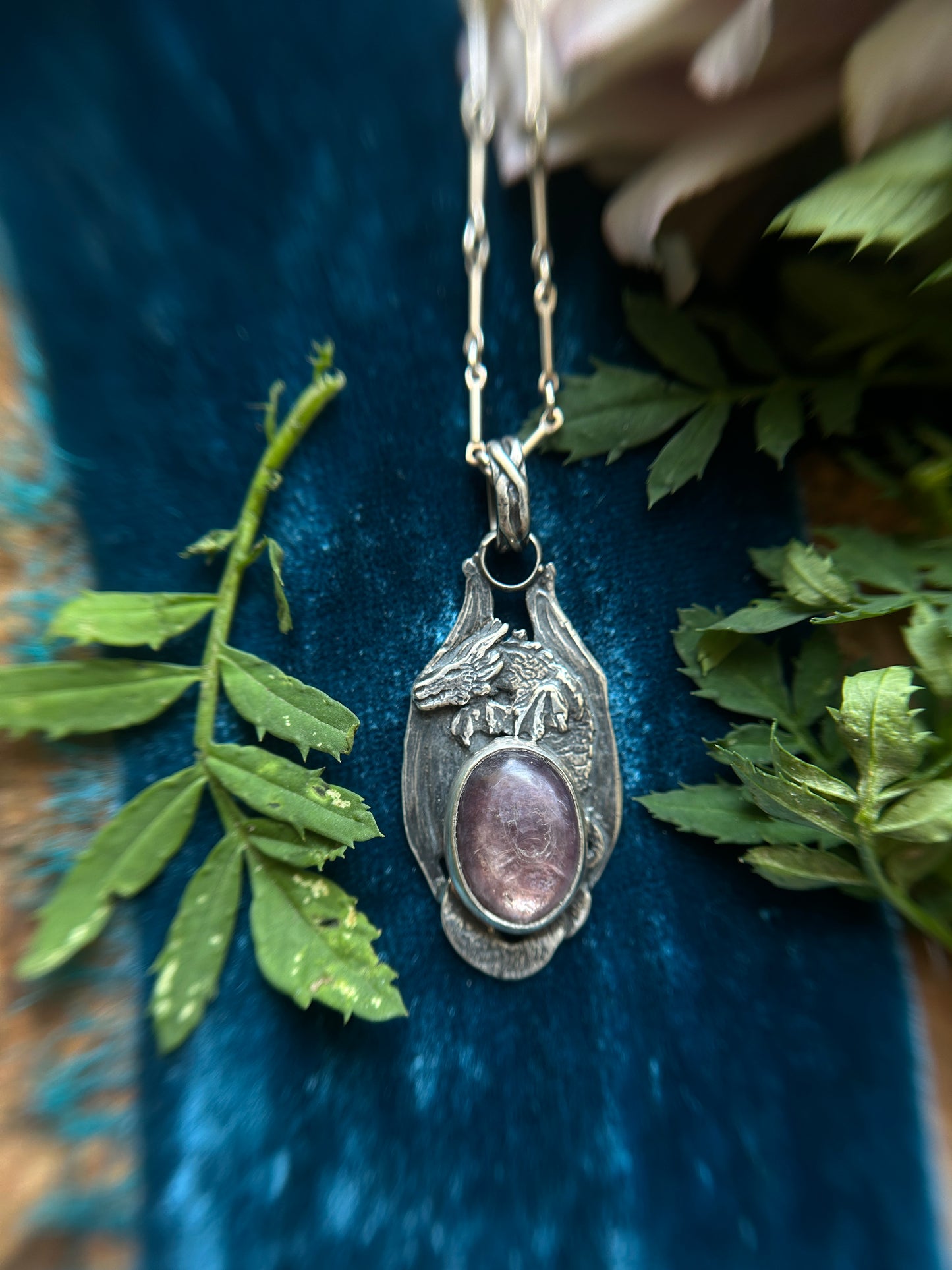 Dragon Necklace with Lepidolite- choice of small or large dragon- sterling silver jewelry