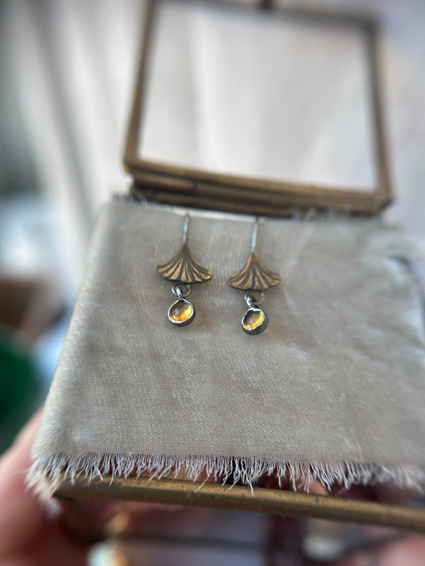 Woodland Gingko leaf earring- Sterling silver with brass jewelry