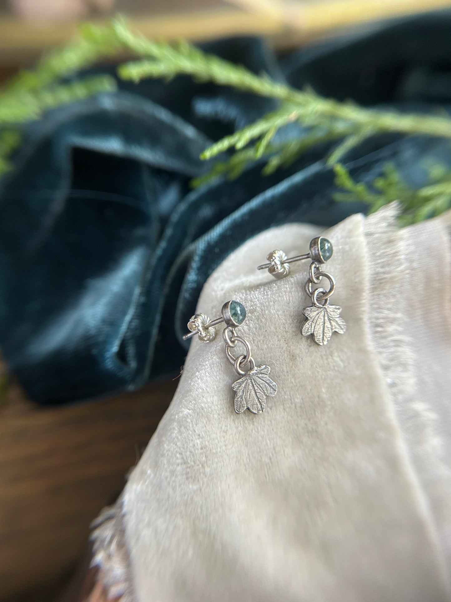 Ivy Earrings in moss agate or peridot- sterling silver