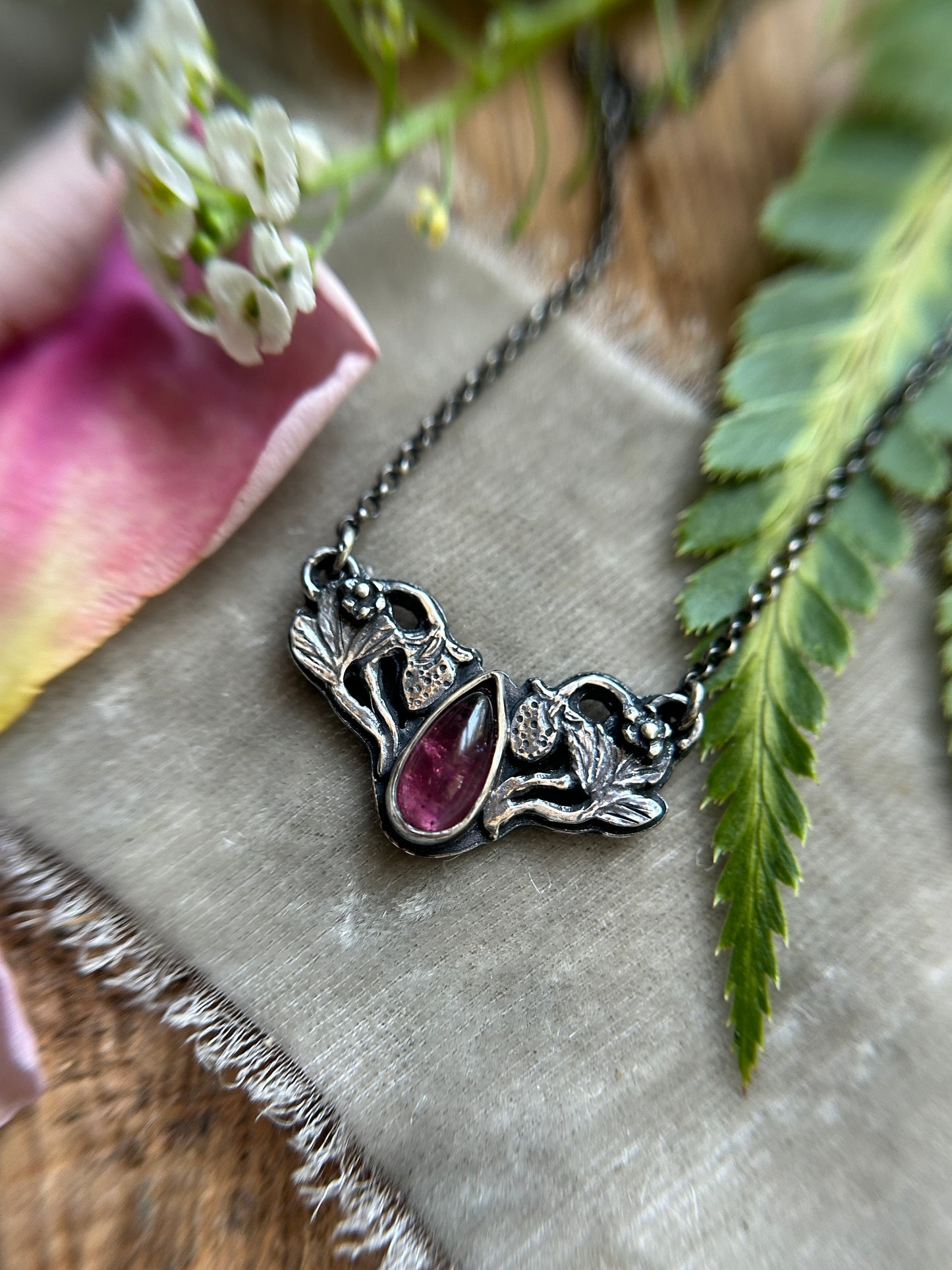 Pink Tourmaline Strawberry necklace- Sterling silver jewelry