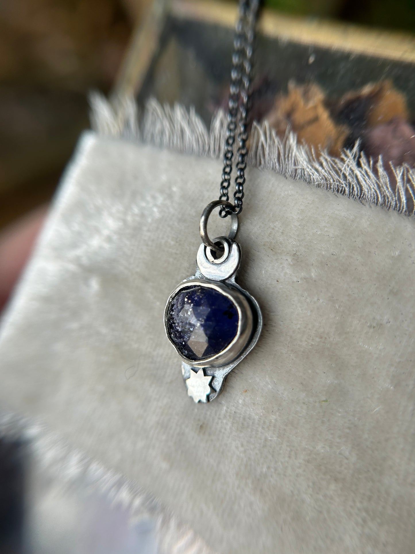 Iolite Moon and Star Necklace- sterling silver jewelry