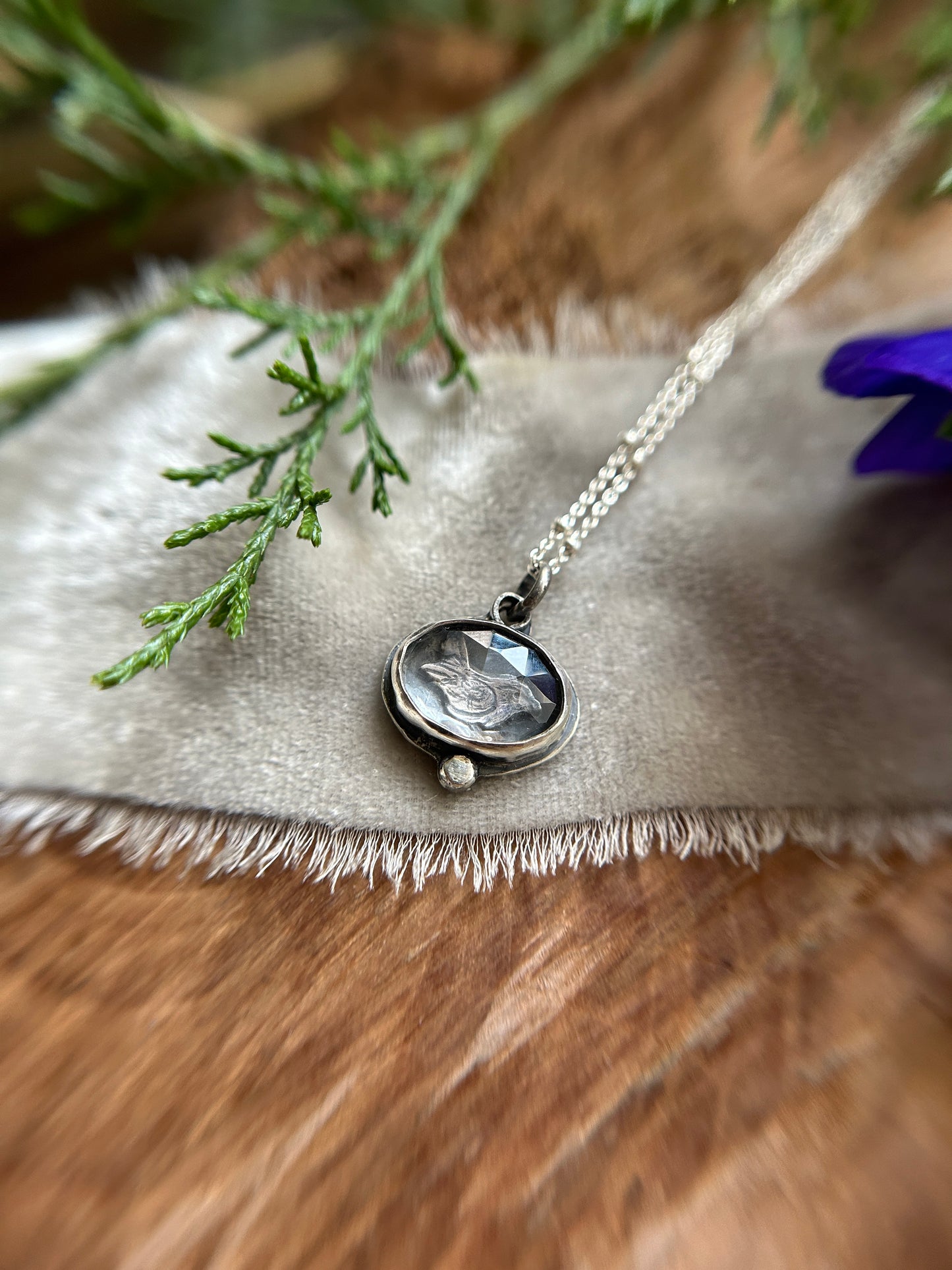 Woodland Wren Bird- quartz crystal and sterling silver necklace