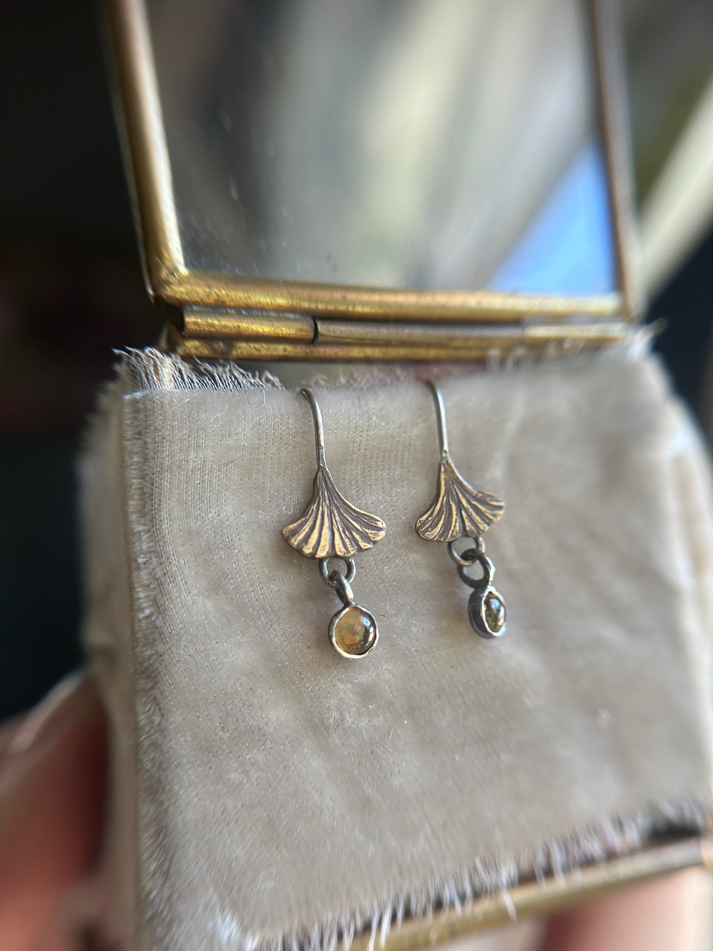 Woodland Gingko leaf earring- Sterling silver with brass jewelry