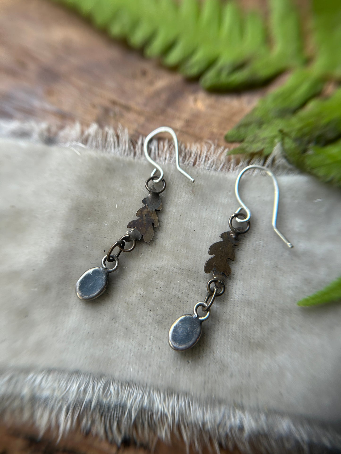 Oak leaves and Peridot earrings- sterling silver and brass jewelry