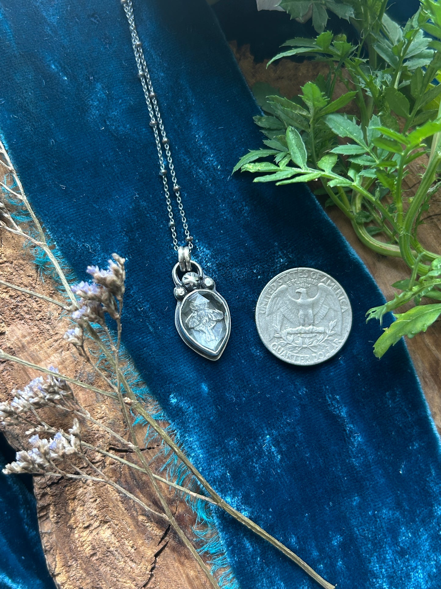 Luna Moth under Green Amethyst Necklace- Sterling silver jewelry