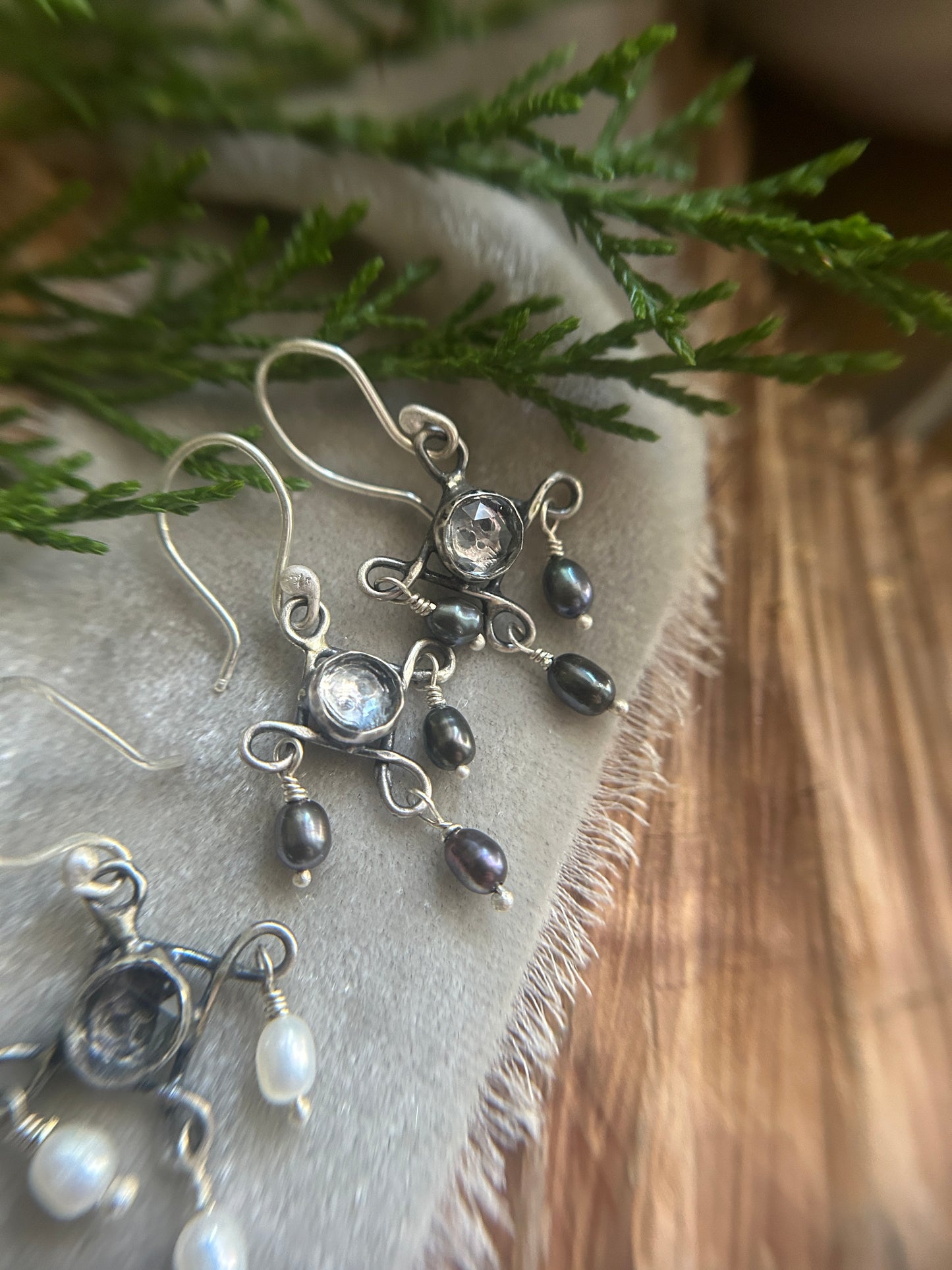 Skull Chandelier Earrings with black or white pearls- sterling silver memento mori jewelry