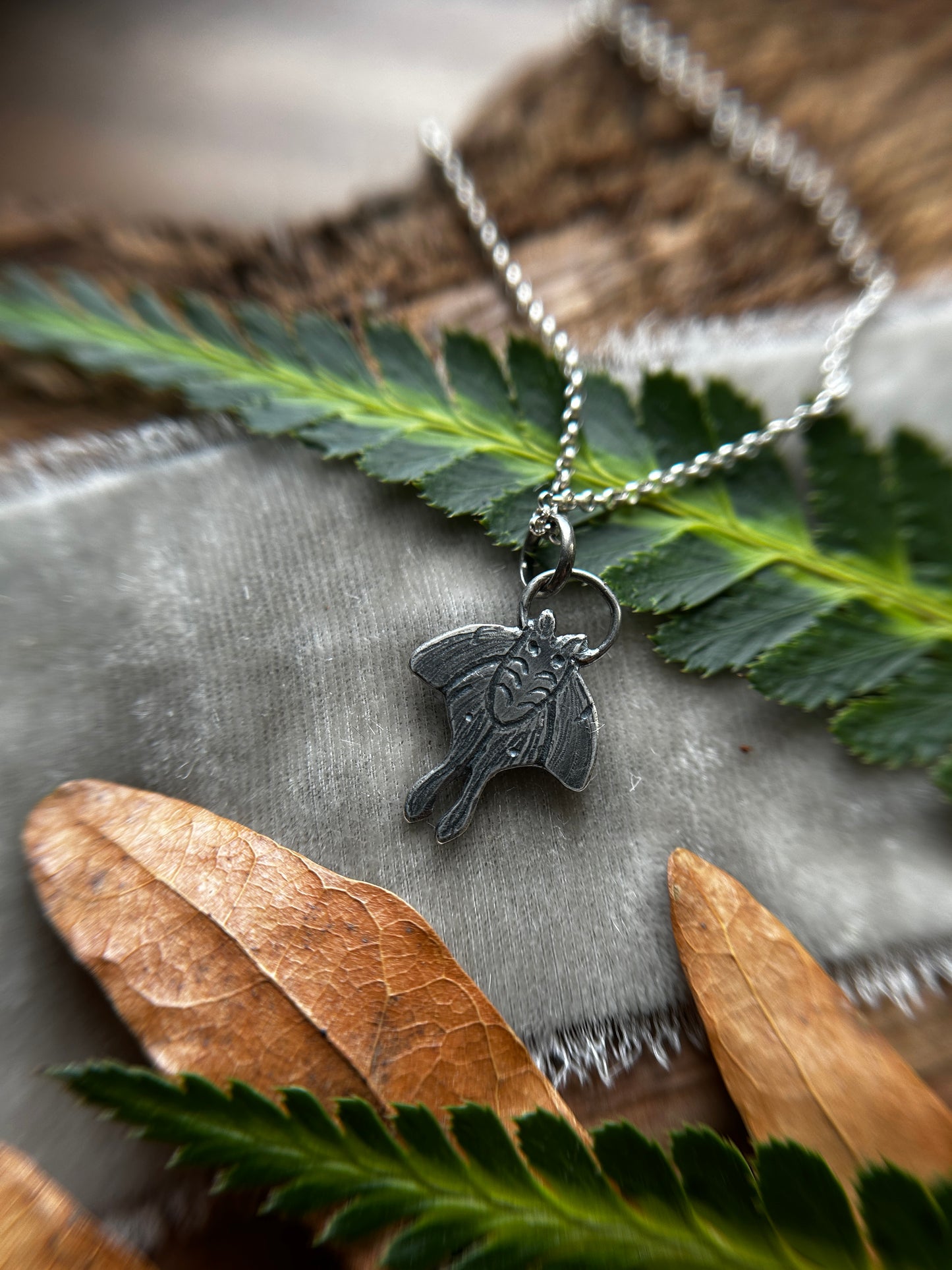 Luna moth necklace with choice of gemstone-sterling silver jewelry- made to order