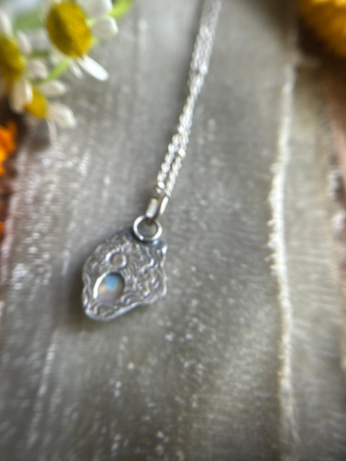 Rainbow moonstone elderflower necklace- brass and sterling silver jewelry