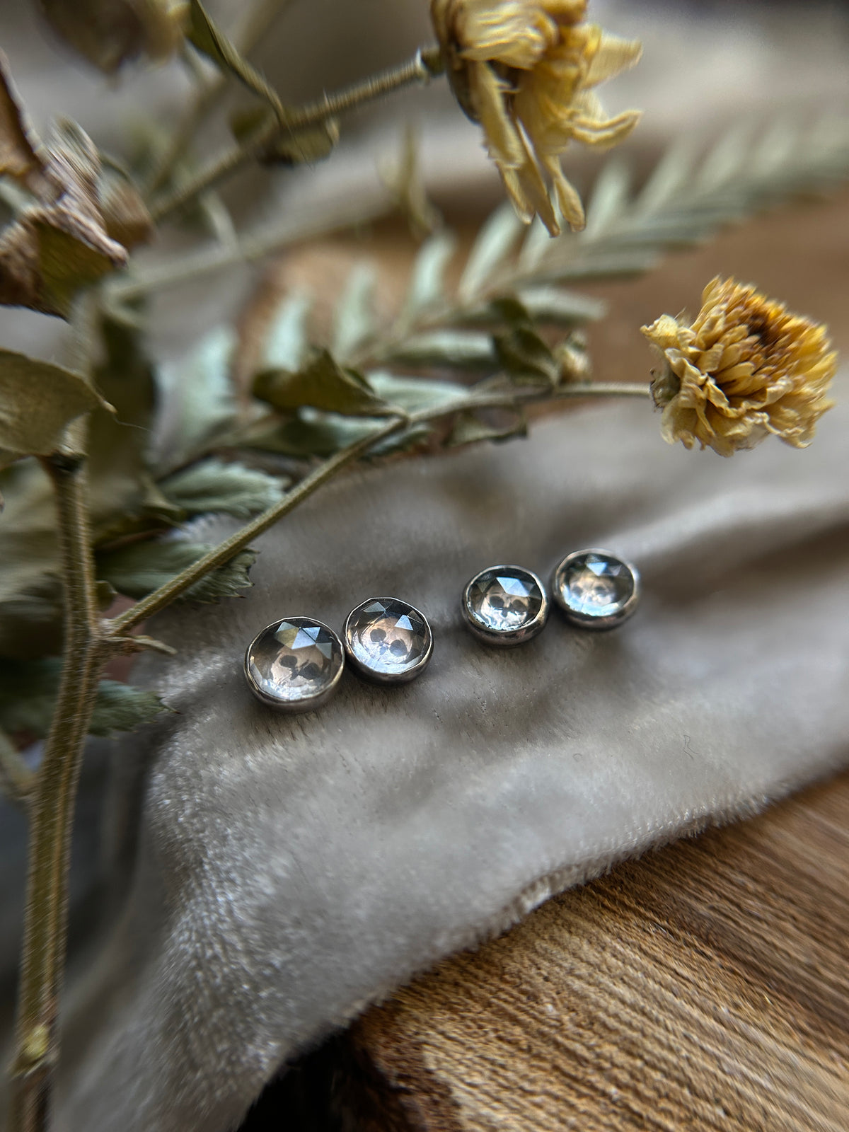 Tiny Quartz Skull Stud Earrings Sterling silver jewelry- made to order