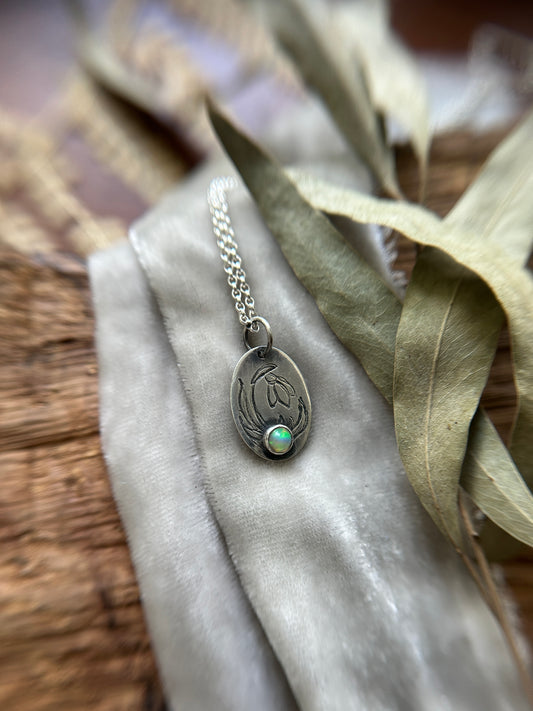 Snowdrop with Opal Necklace- sterling silver jewelry