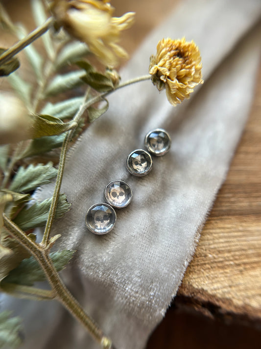Tiny Quartz Skull Stud Earrings Sterling silver jewelry- made to order