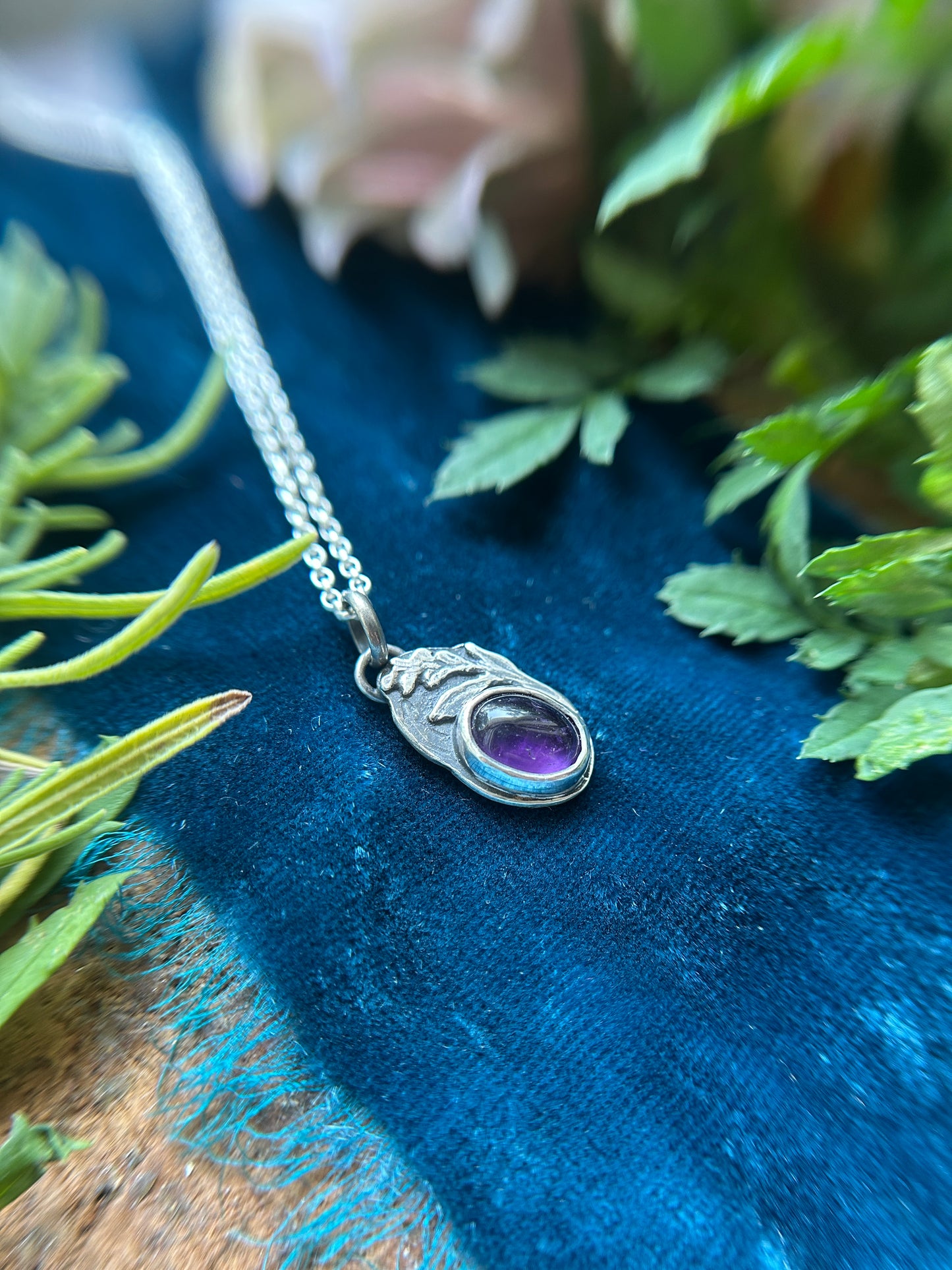 Lavender Sprig with Amethyst Necklace- sterling silver jewelry