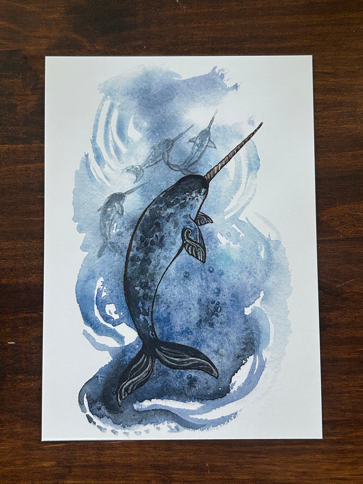 Narwhal art print- watercolor painting of the unicorn of the sea