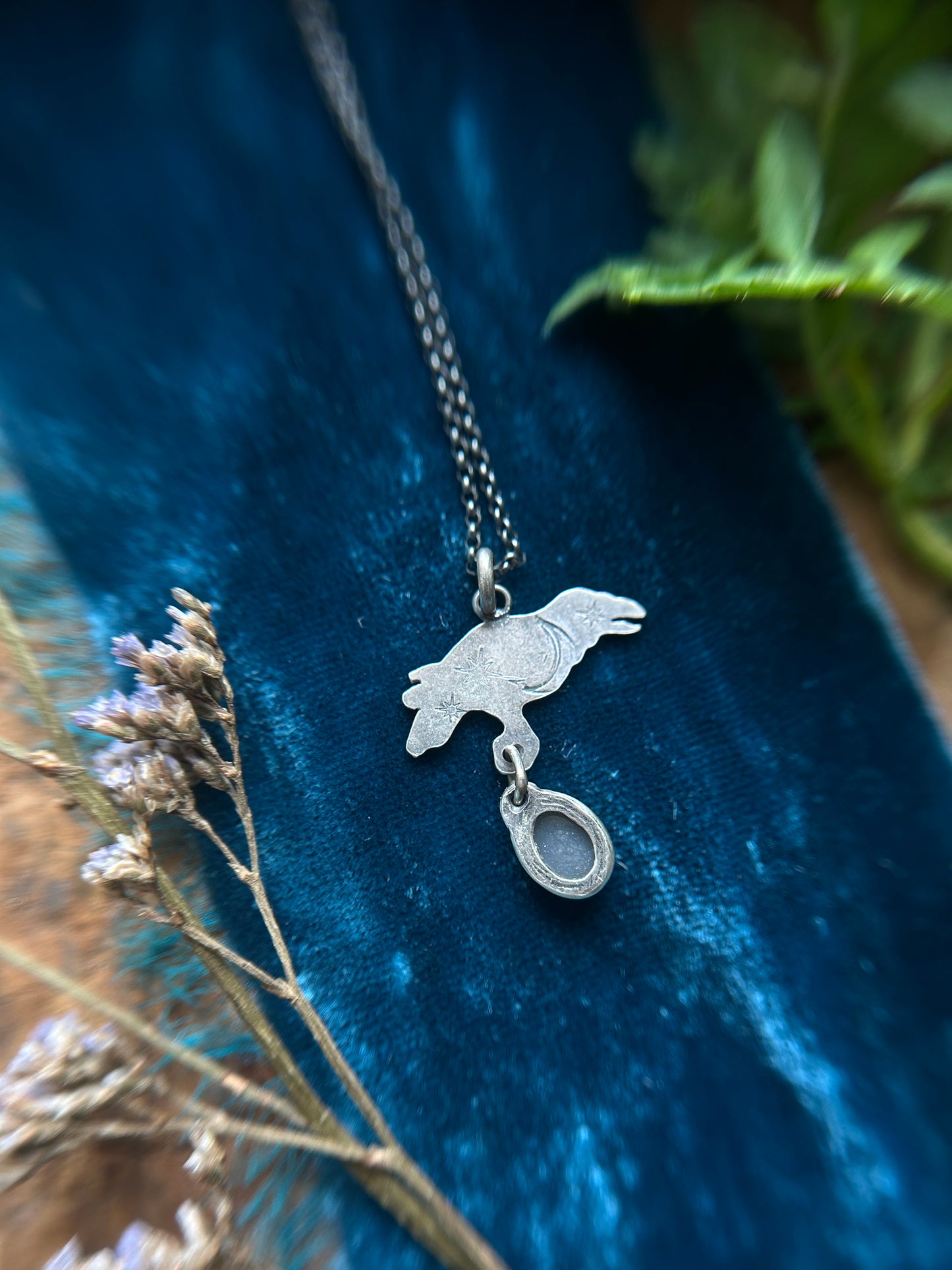 Raven with Grey Moonstone Necklace- Sterling silver jewelry