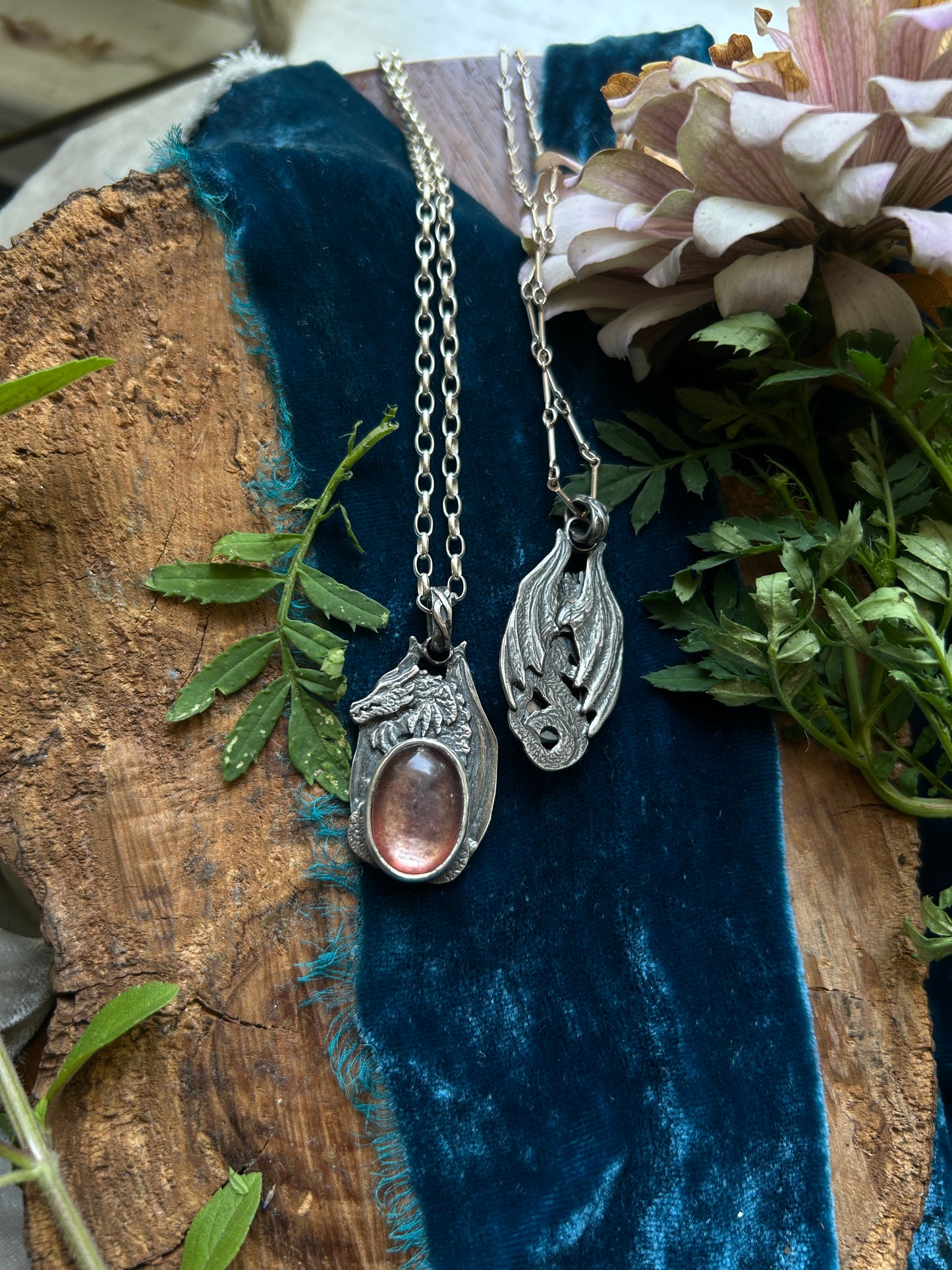 Dragon Necklace with Lepidolite- choice of small or large dragon- sterling silver jewelry