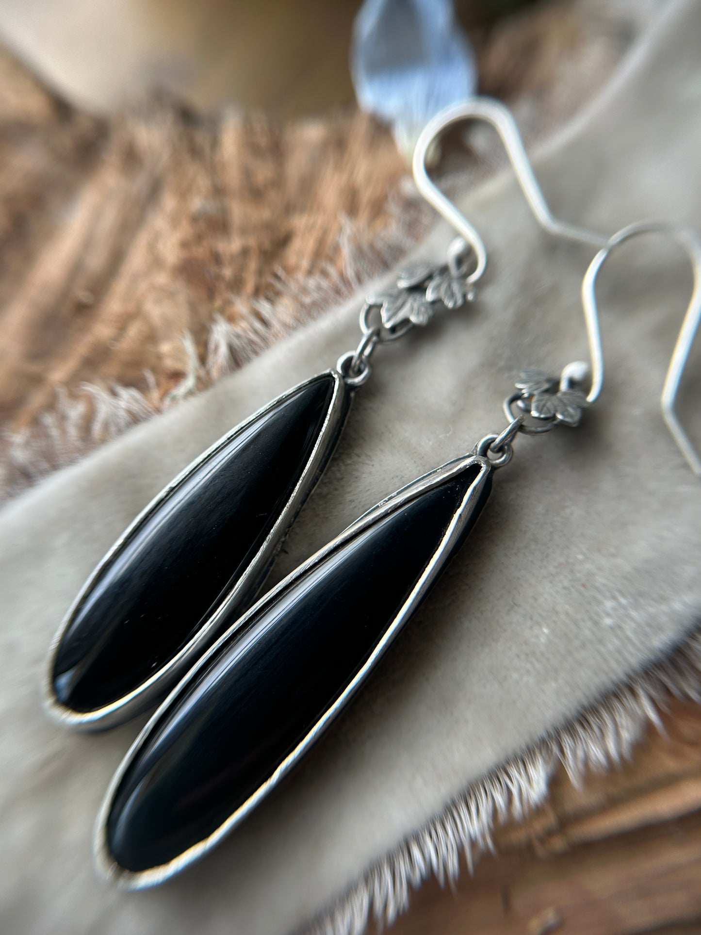 Black Onyx Asymmetrical Ivy Earrings- Sterling Silver Jewelry