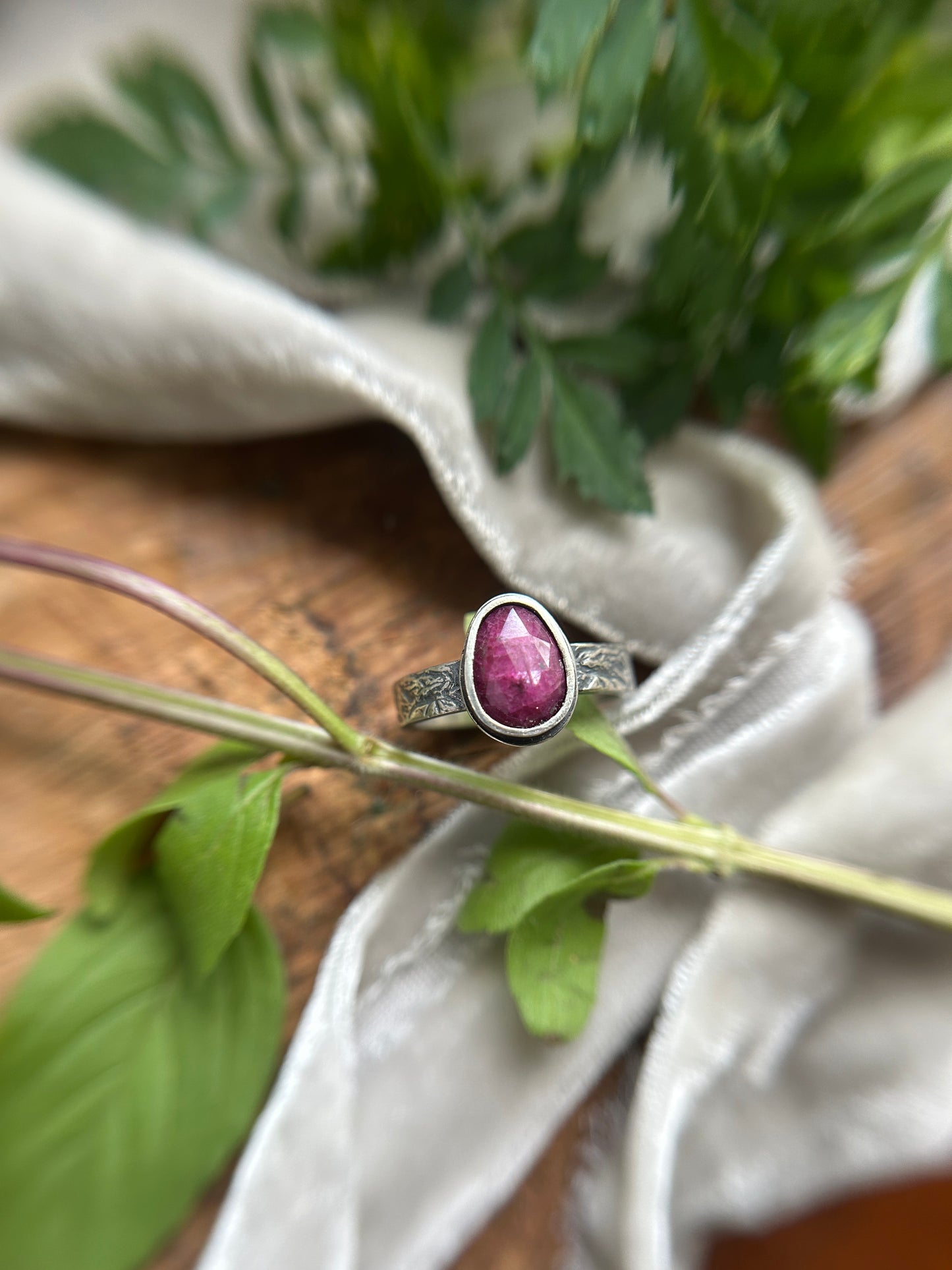 Dragon in Flight engraved ring with silken ruby- sterling silver jewelry