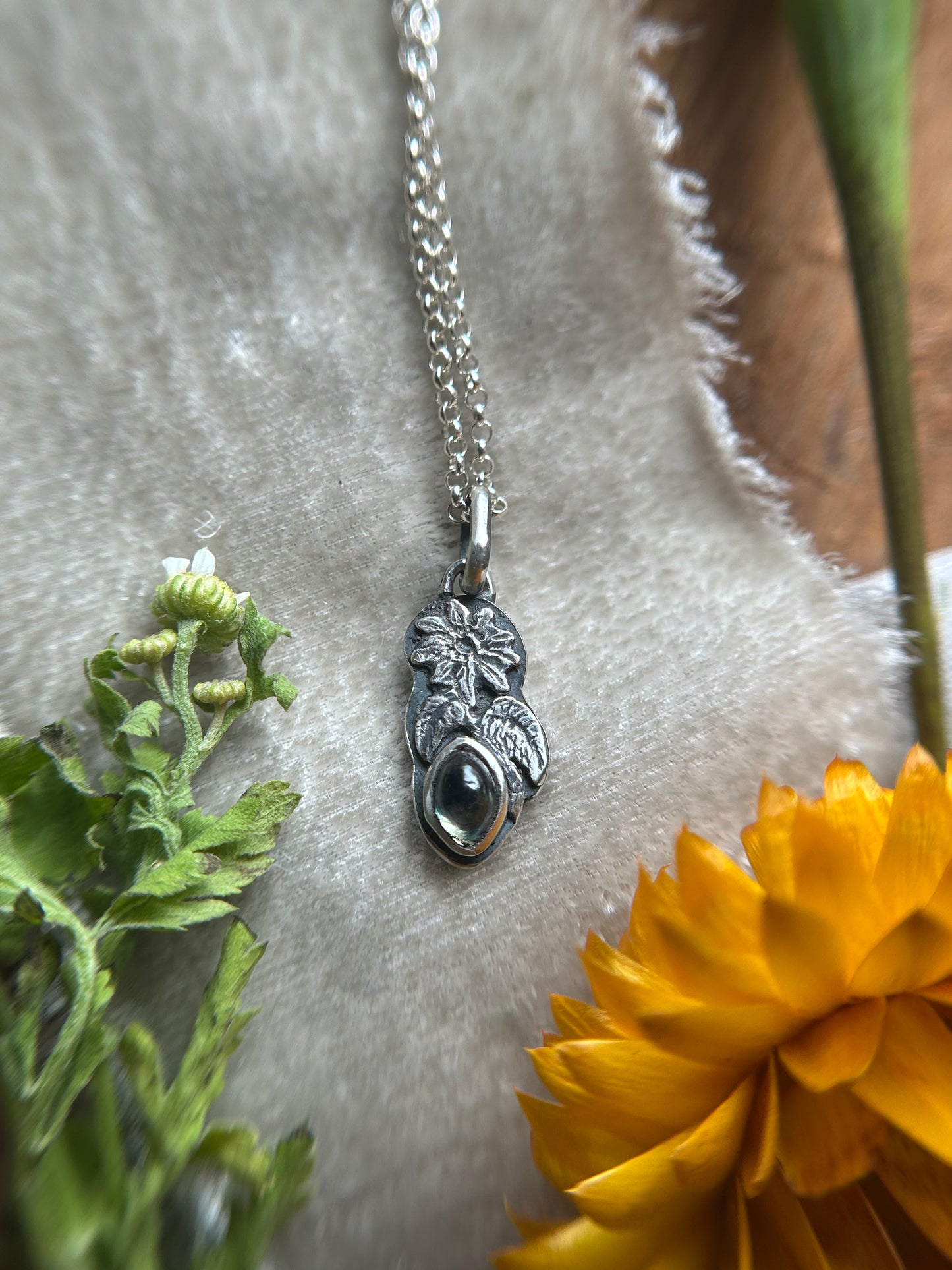 Songea sapphire sunflower necklace- Sterling silver jewelry