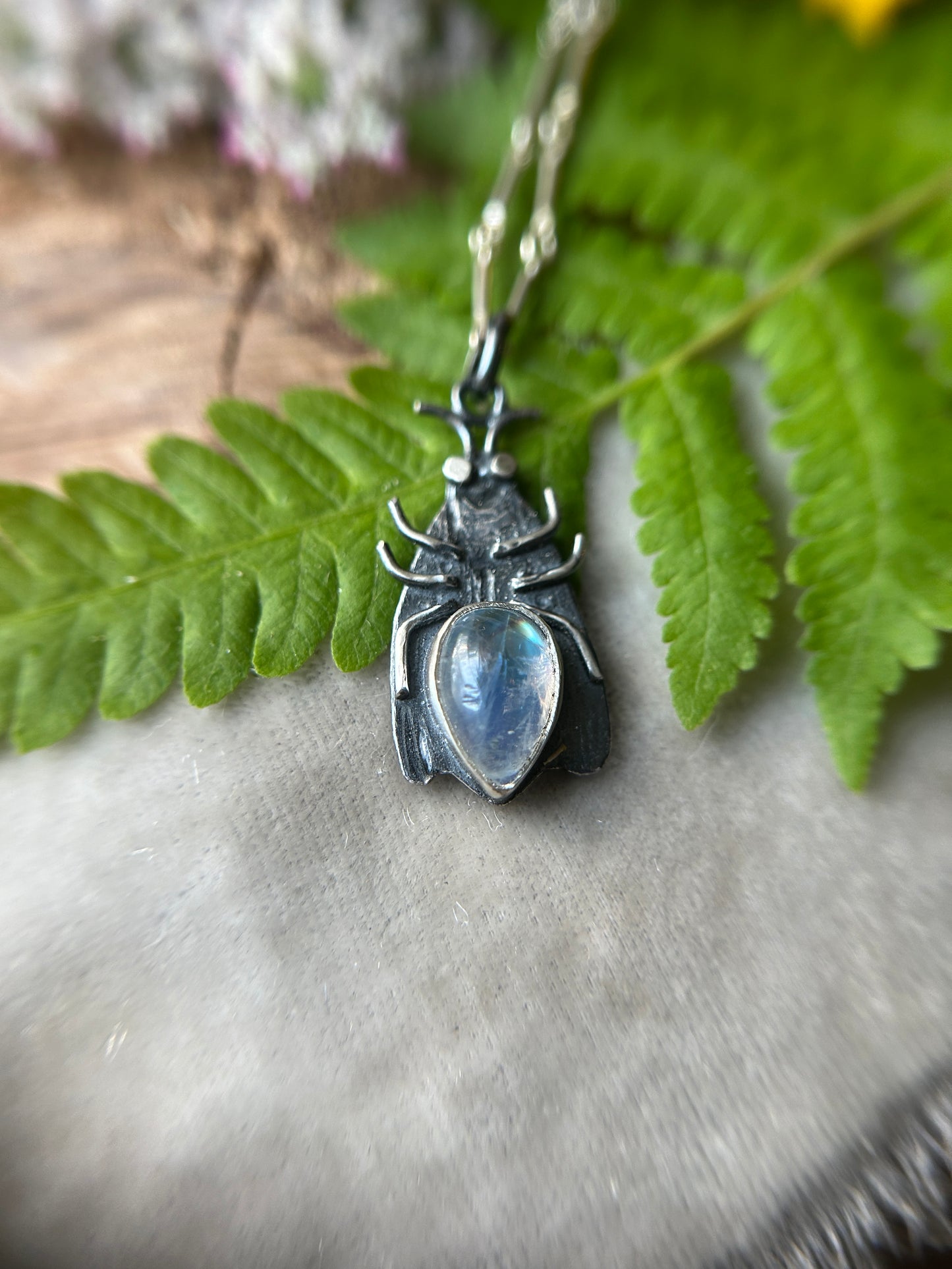 Firefly necklaces- moonstone or peridot-sterling silver handmade jewelry