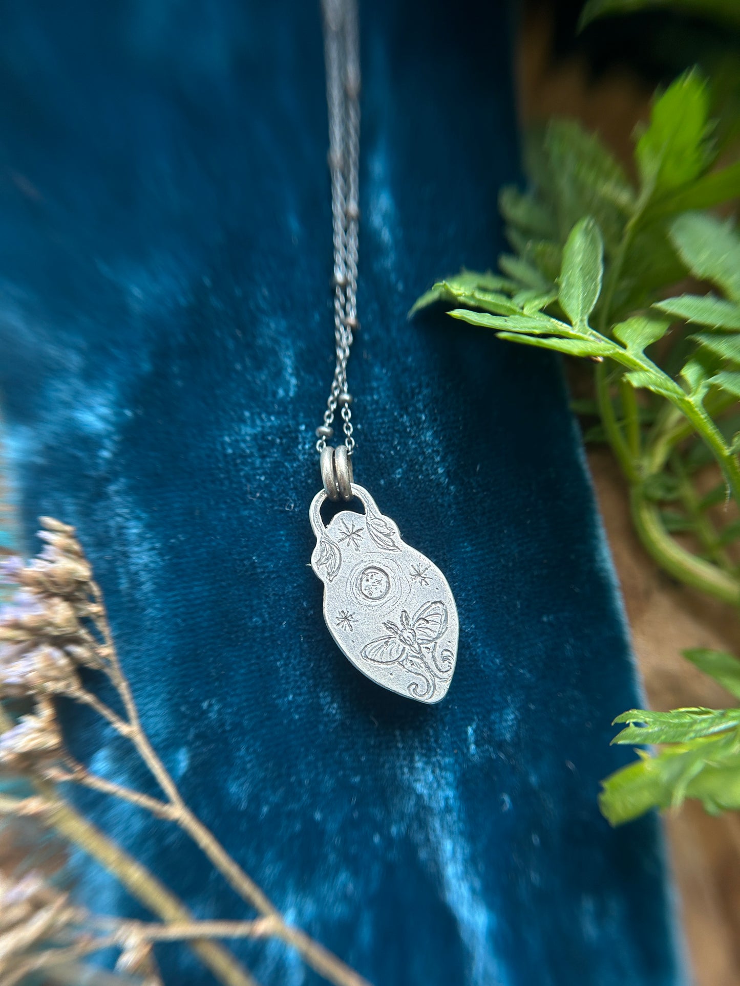 Luna Moth under Green Amethyst Necklace- Sterling silver jewelry