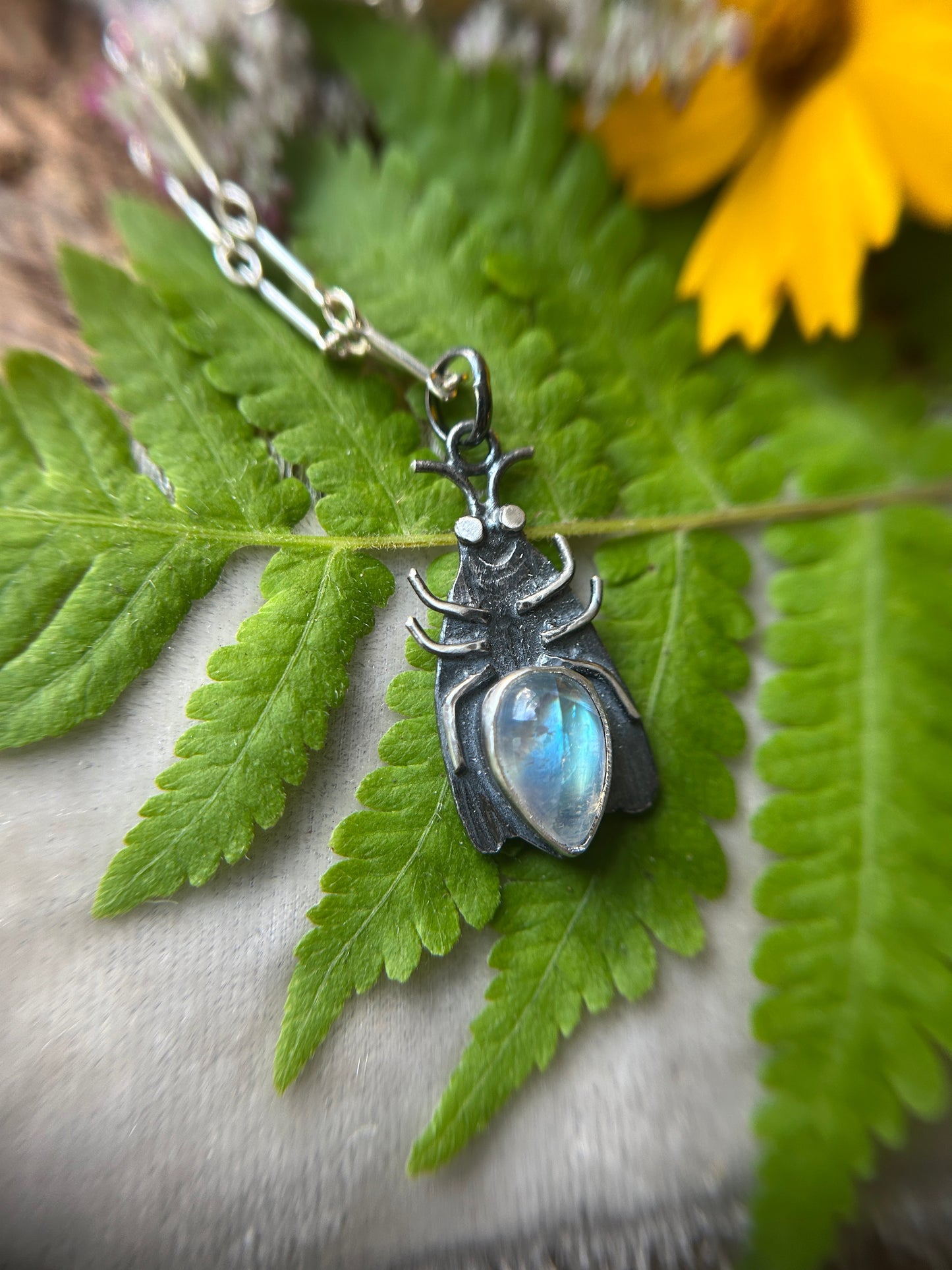 Firefly necklaces- moonstone or peridot-sterling silver handmade jewelry