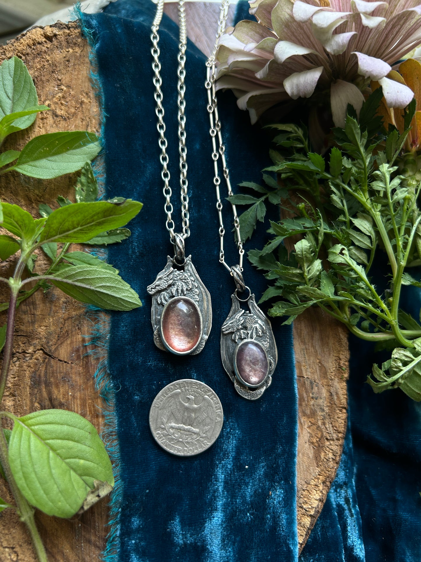 Dragon Necklace with Lepidolite- choice of small or large dragon- sterling silver jewelry