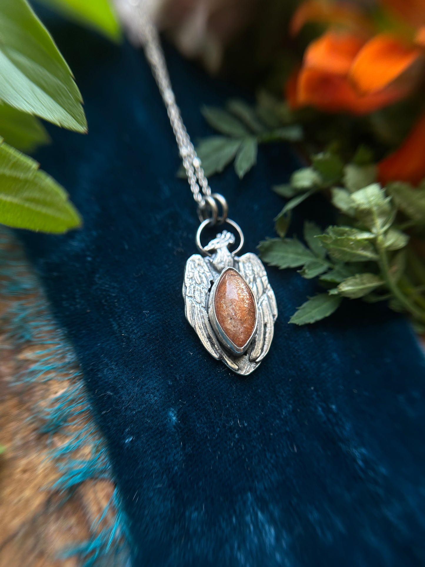Phoenix Sunstone Necklace- sterling silver jewelry