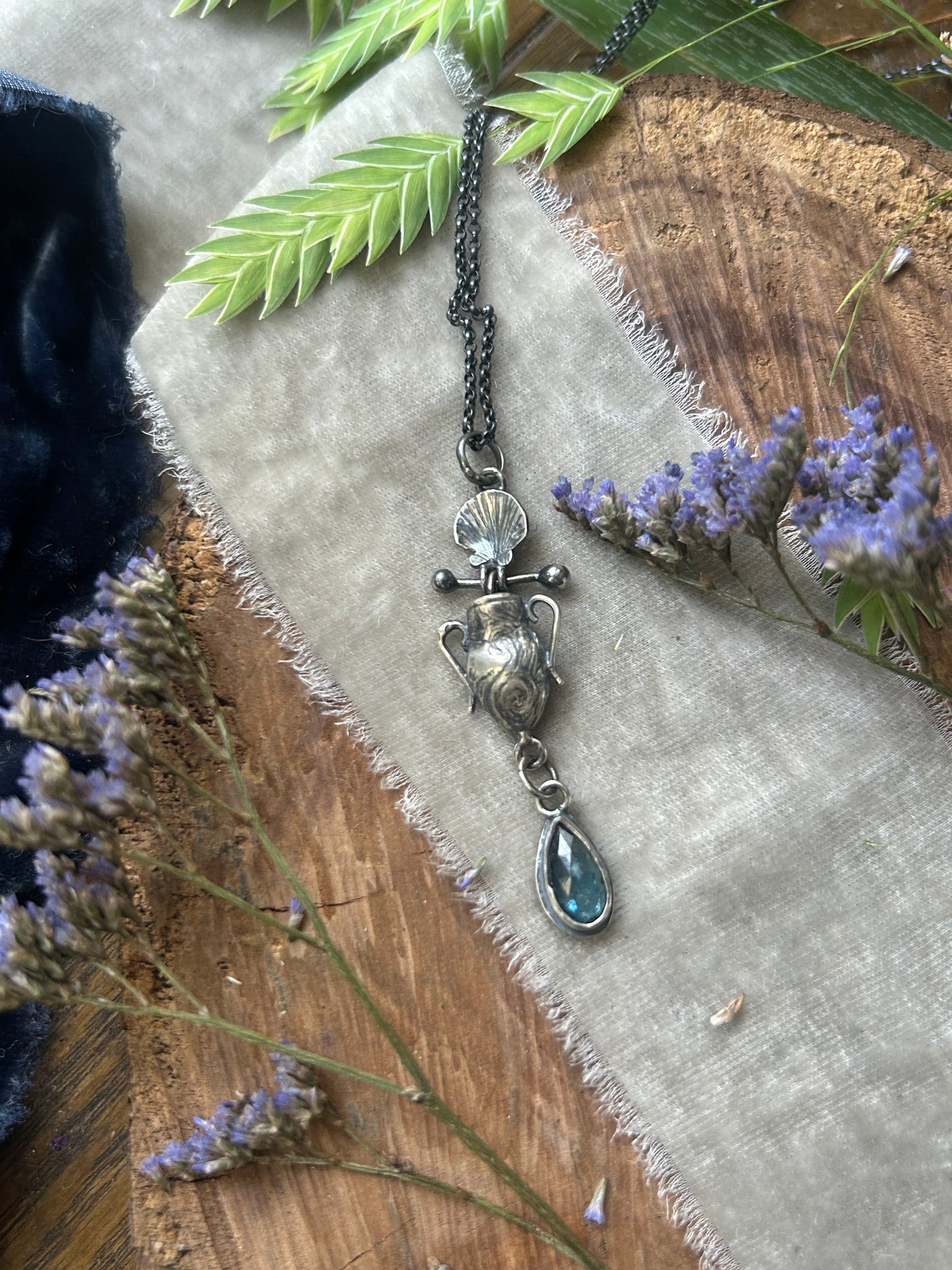 Urn of the Sea Necklace PREORDER-choice of pearl or kyanite- sterling silver jewelry