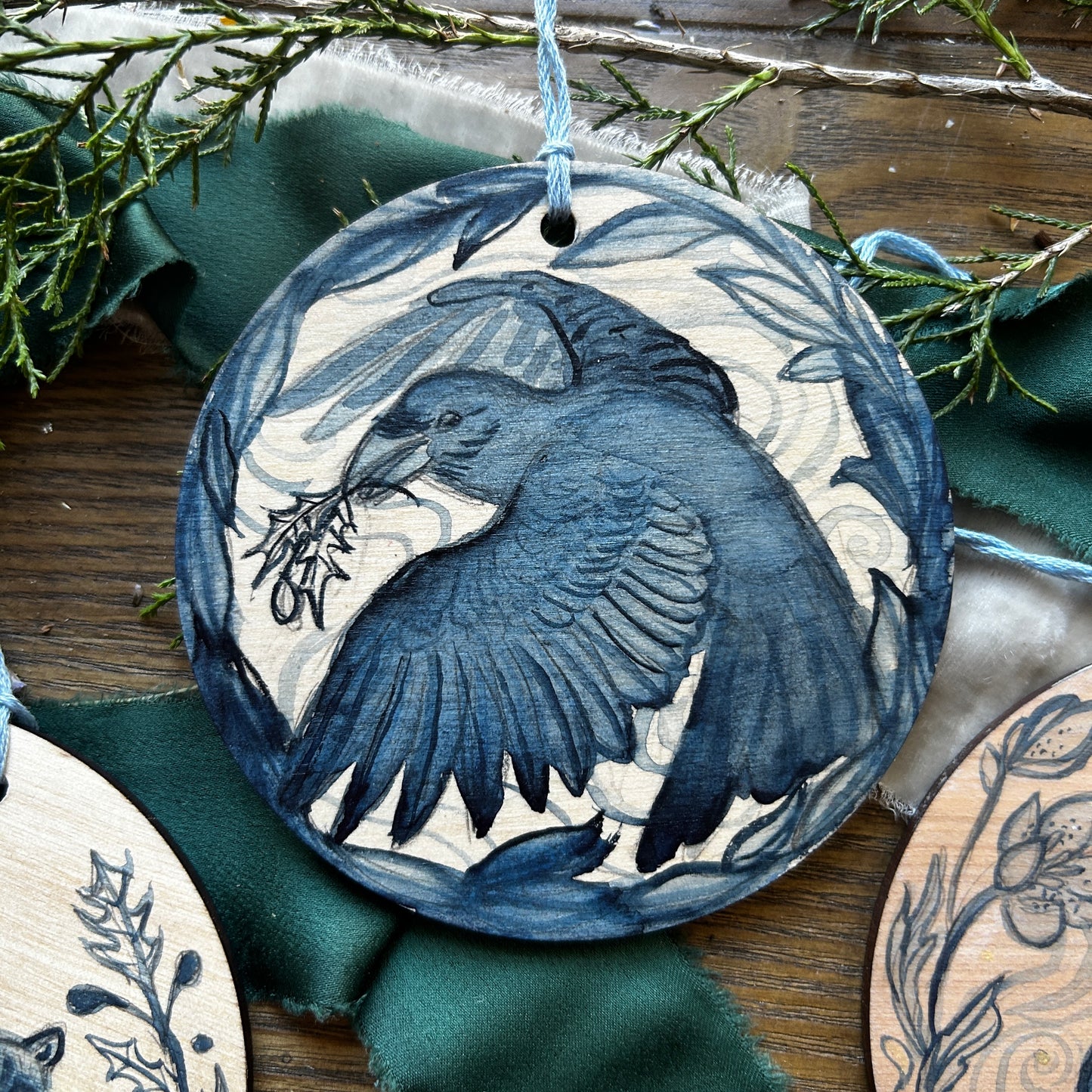 Handpainted Ornaments- watercolor on wood Woodland Creature Ornaments