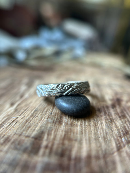 Oak and juniper ring sterling silver cast and engraved ring ready to ship size 11.5 (can be 10-12)