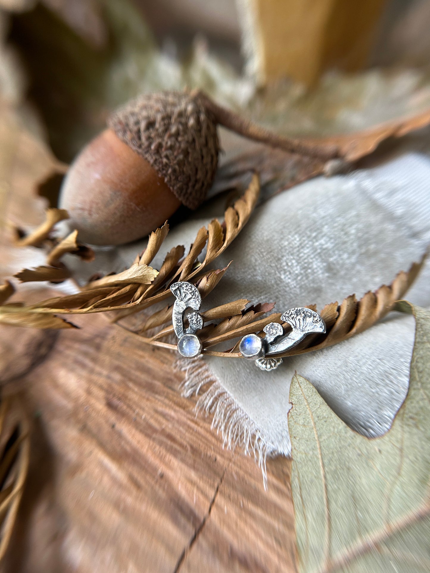 Mushroom climber earrings labradorite sterling silver with choice of gemstone- metalsmith made