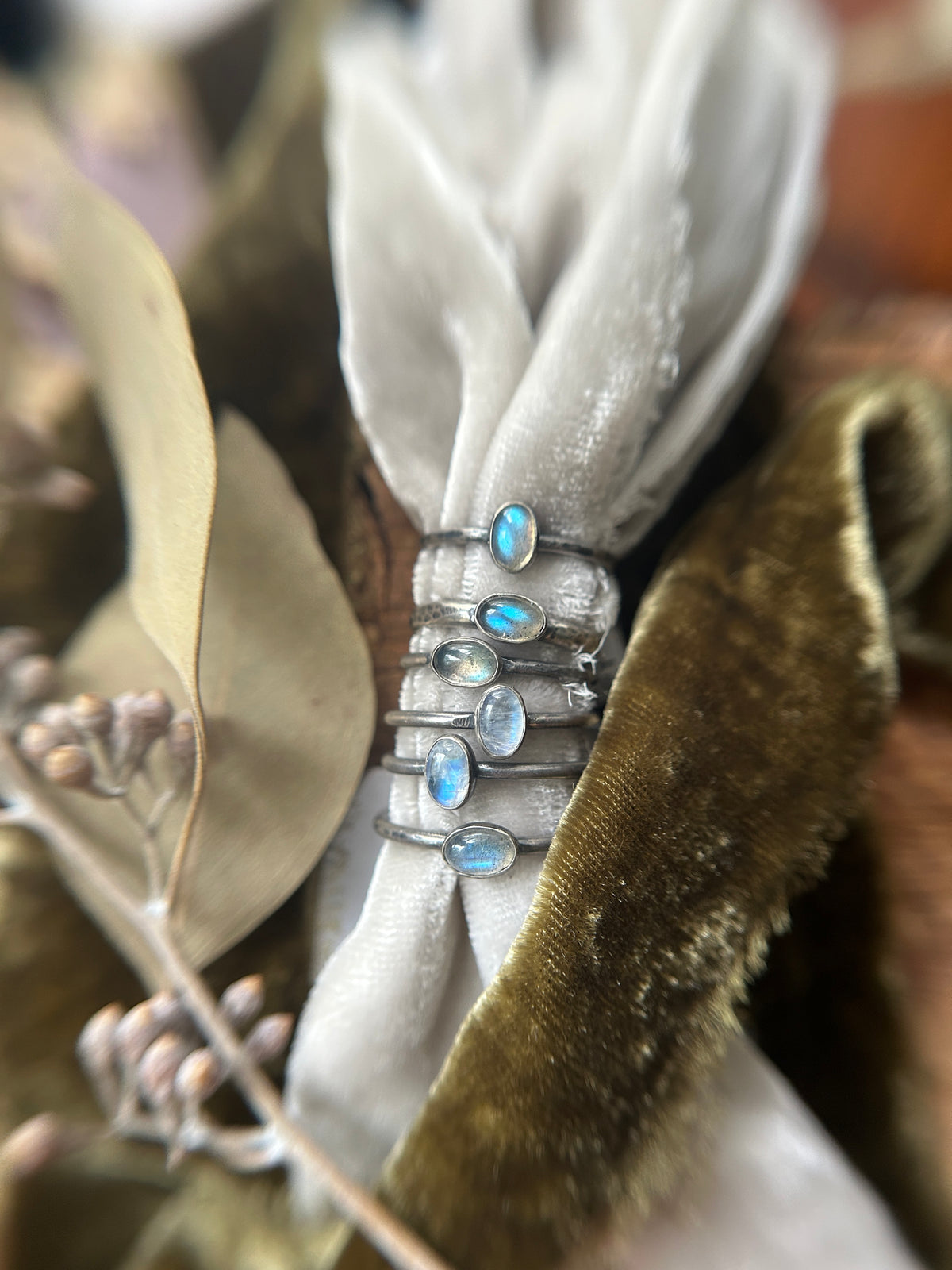 Oval Labradorite or Moonstone Stacking Ring- sterling silver jewelry